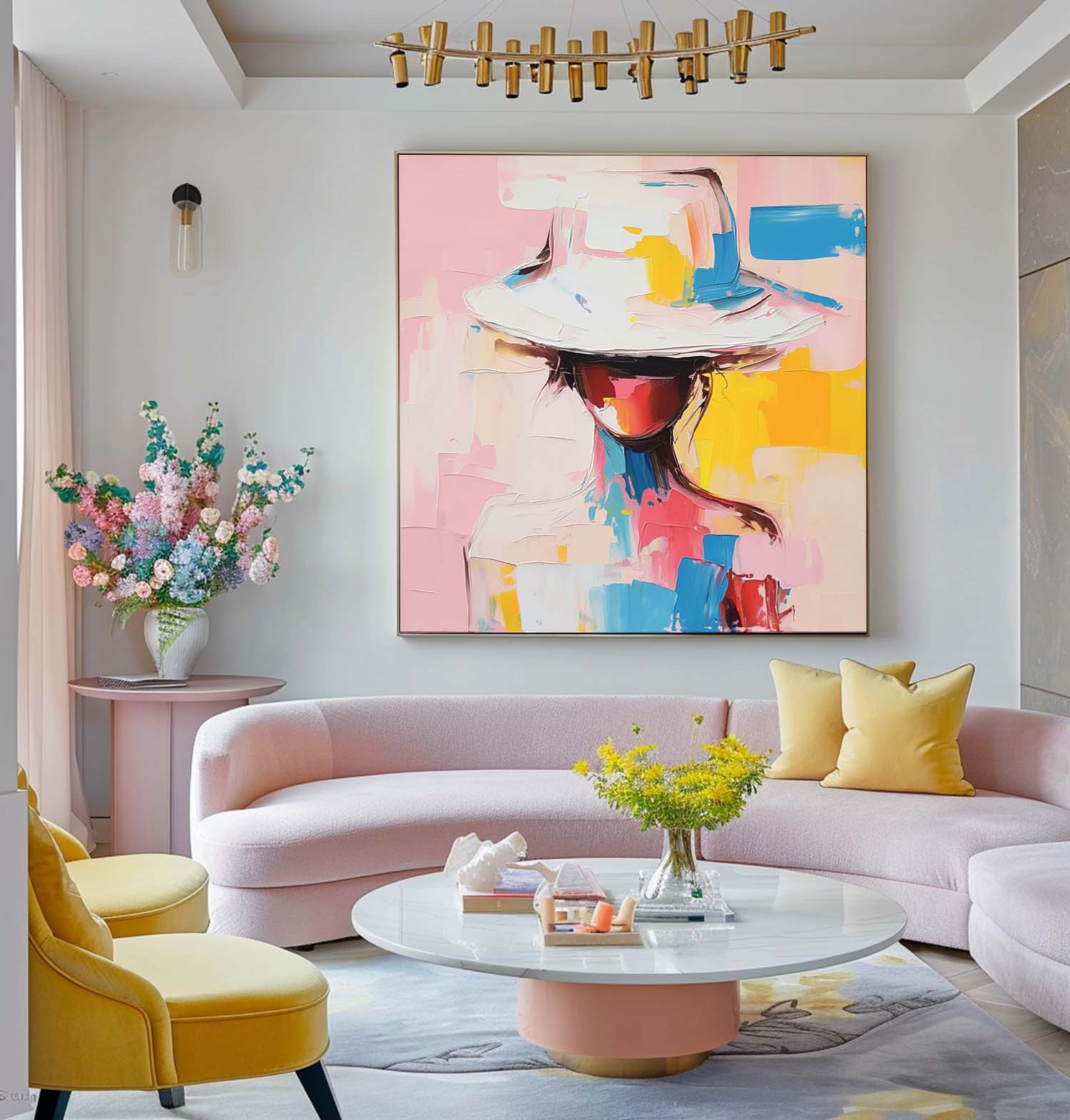 Vibrant Colors Texture Portrait Large Wall Art Original Beautiful Painting Canvas Face Figurative Fashion Home Decor