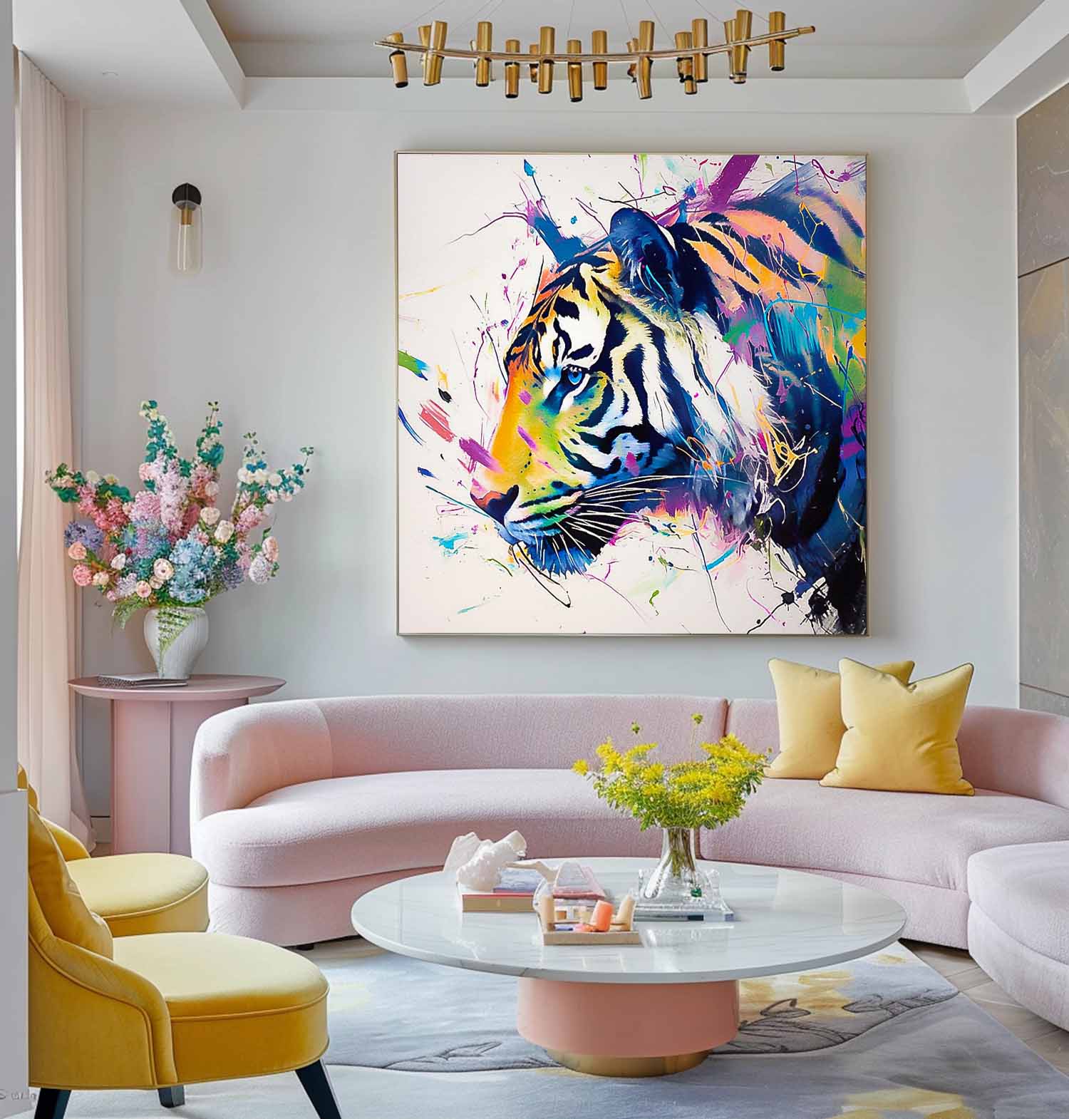 Original Lovely Tiger Wall Art Large Colorful Animal Artwork Square Tiger Oil Painting Canvas Home Decor