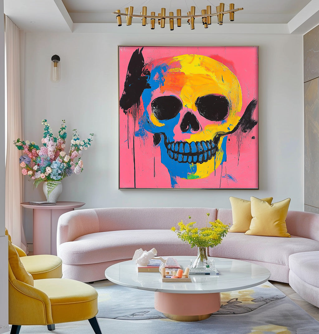 Original Skeleton Painting Canvas  Square Abstract people's Wall Art Large Square Artwork Home Decor