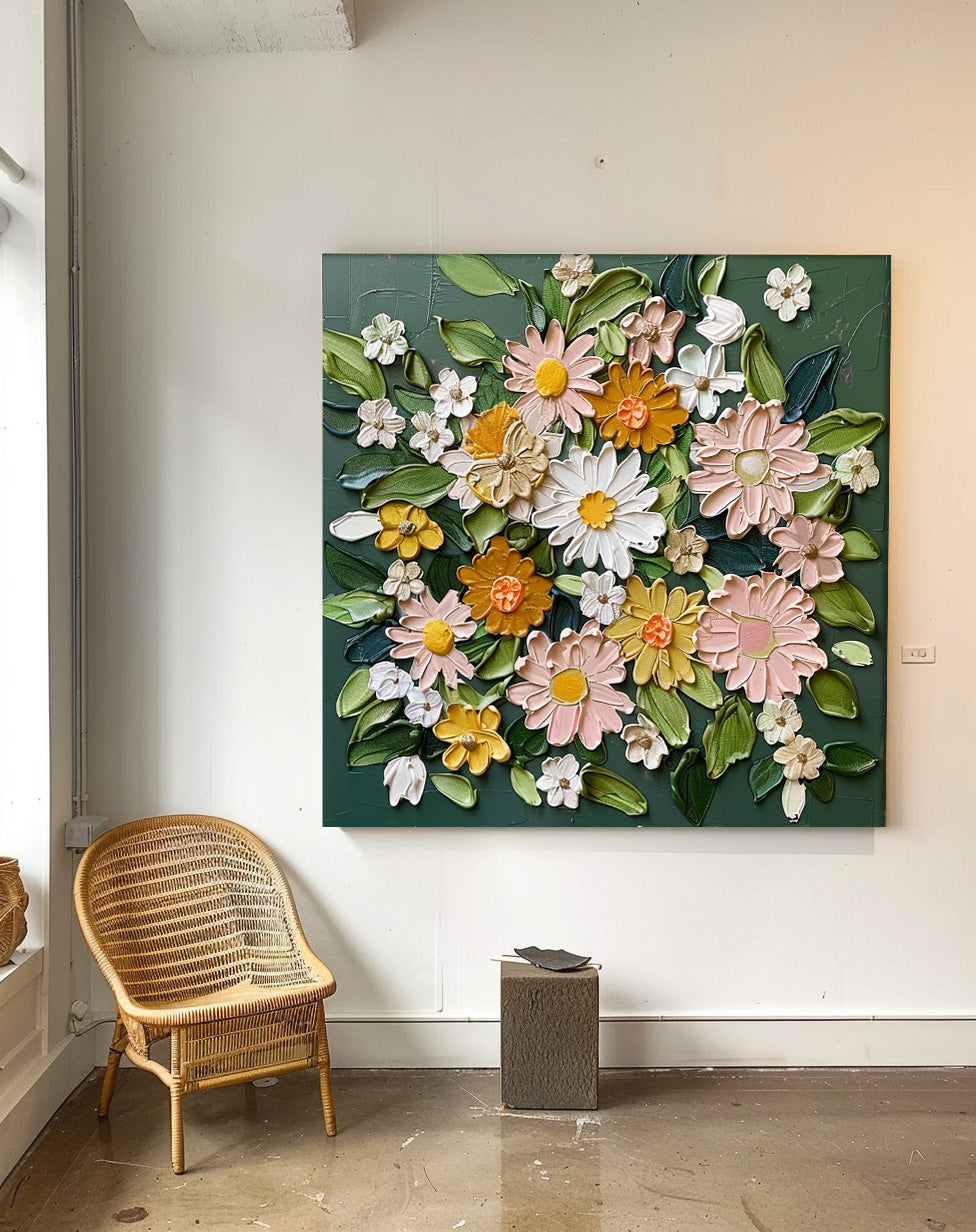Thick Texture Floral Acrylic Painting Original 3d Floral Wall Art Contemporary Colorful Canvas Artwork