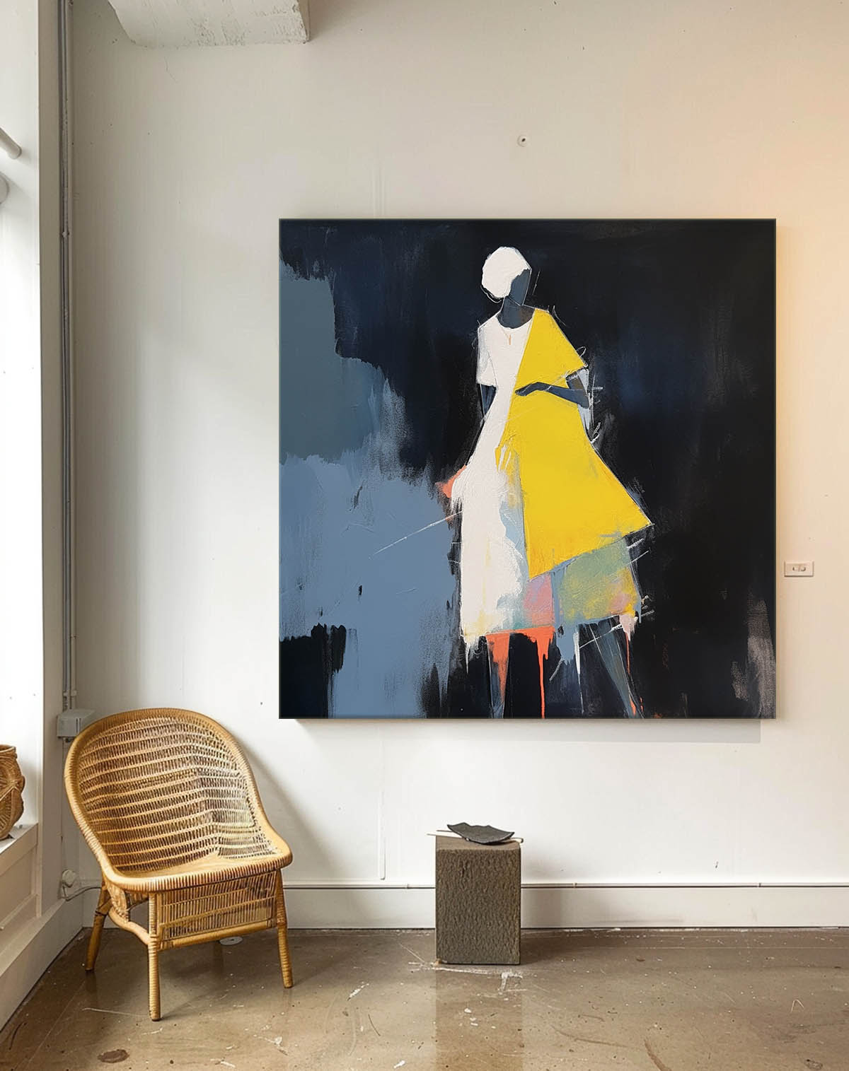 Black And Yellow Abstract people's Wall Art Original Character Outline Painting Canvas Large Square Artwork