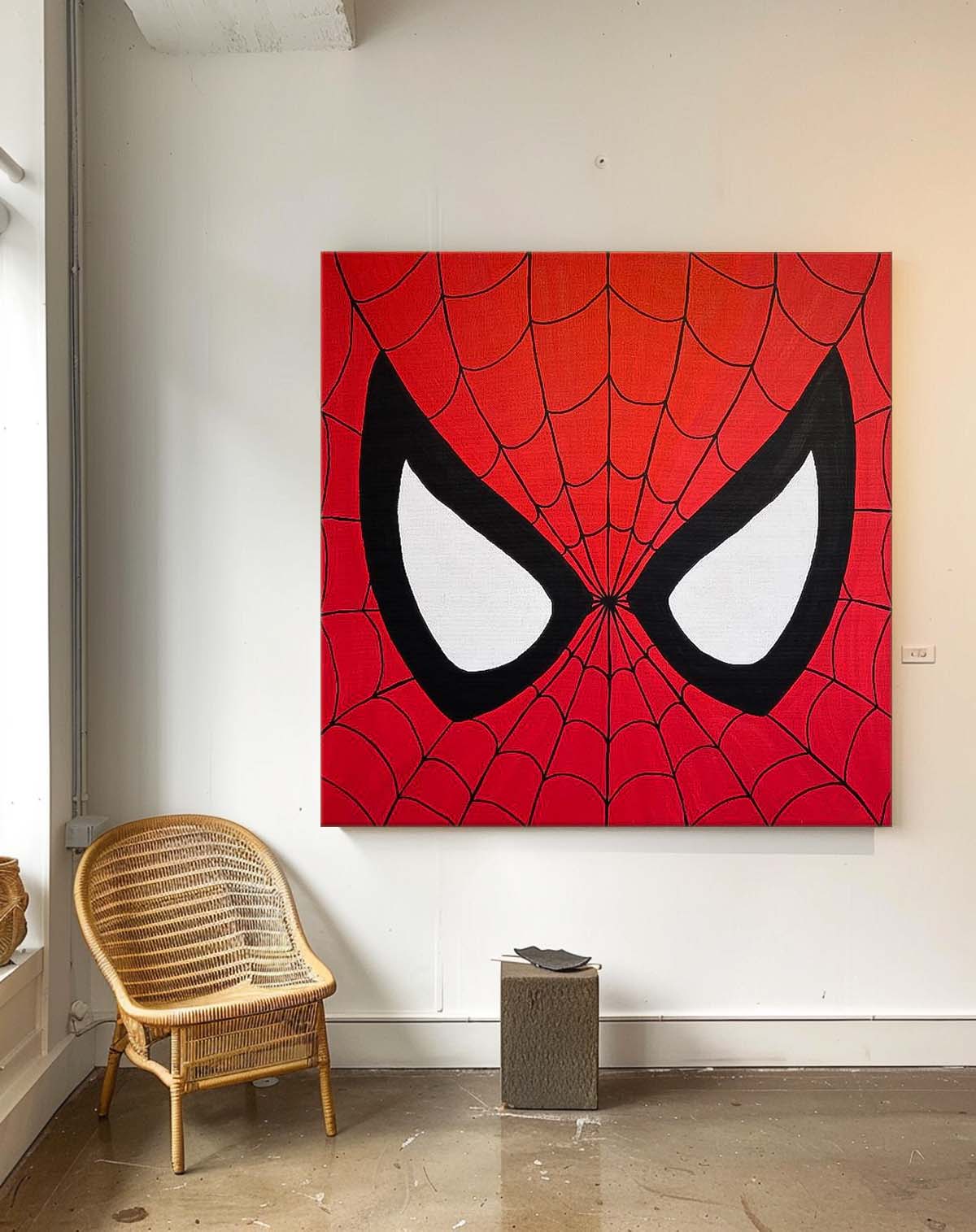 Minimalist Spider-Man Canvas Acrylic Painting Large Marvel Comics Characters Painting Original Wall Art