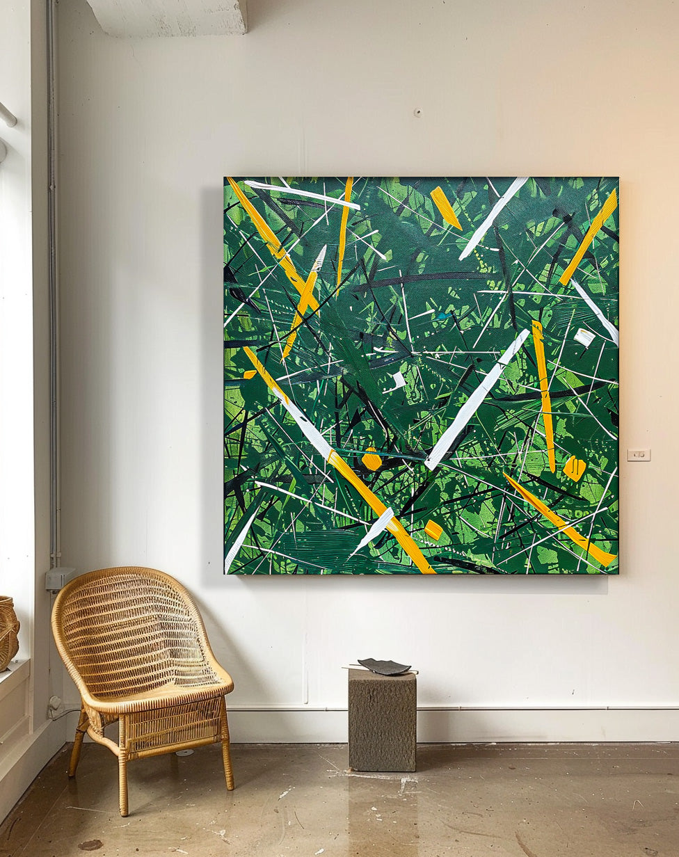 Great Abstract Art Original Painting For Sale Warm Green Square Acrylic Painting Canvas For Living Room