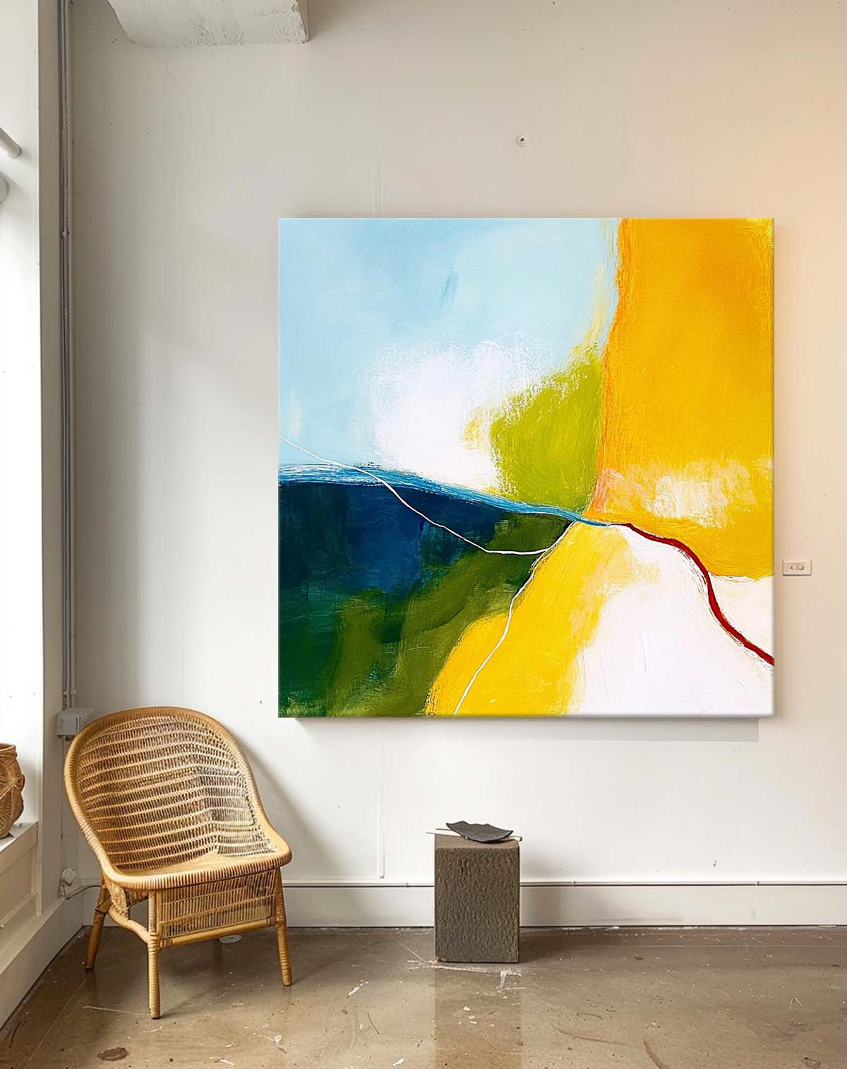 Bright Yellow Large Wall Art Original Minimalist Artwork Abstract Oil Painting For Living Room