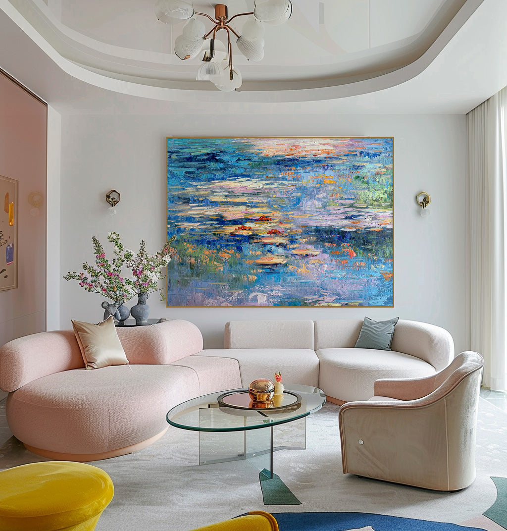 Big Lotus Leaf Flower Artwork Original Abstract Oil Painting On Canva For Living Room Decor Gift