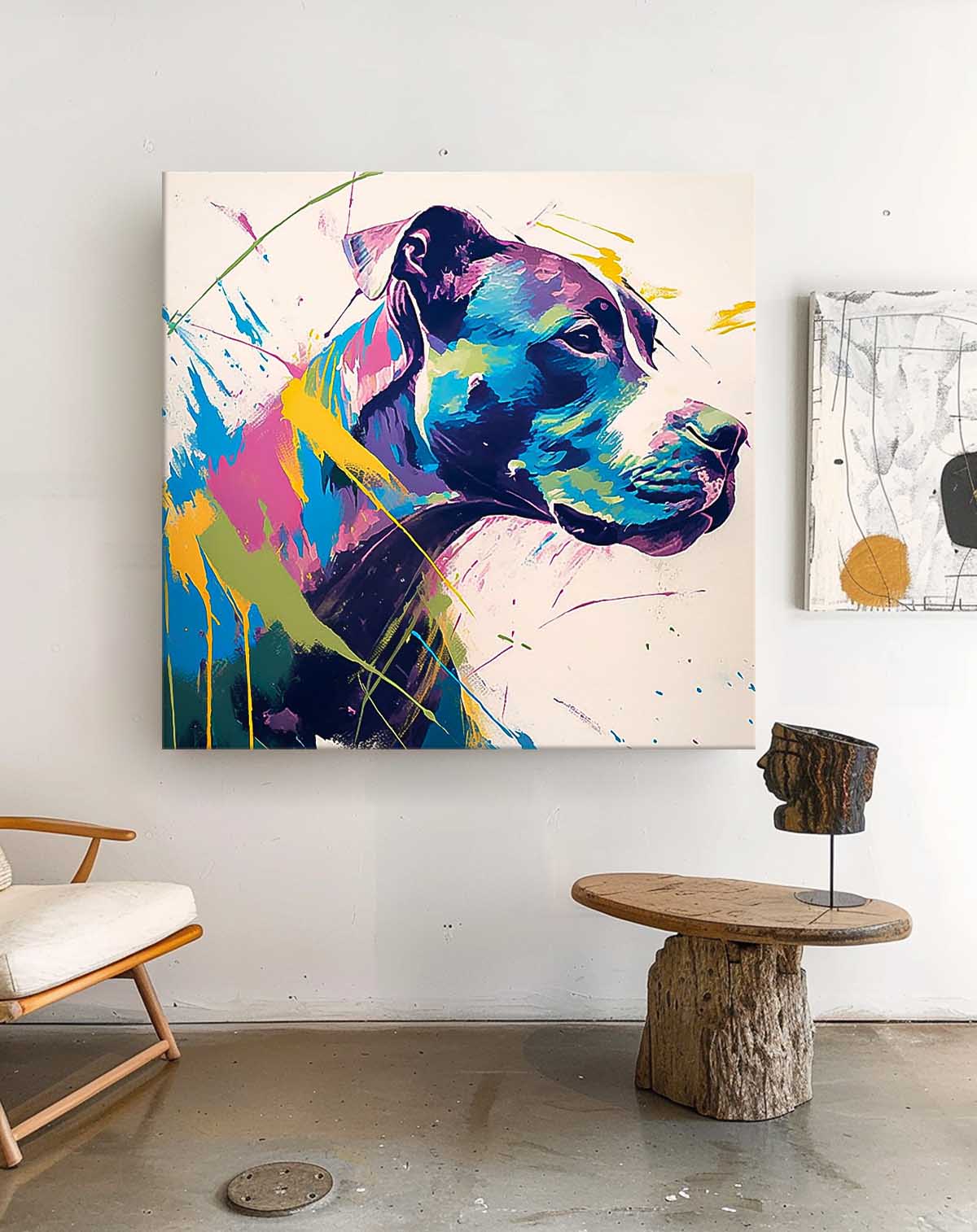Large Colorful Animal Artwork Original Lovely Dog Wall Art Square Pooch Oil Painting Canvas Home Decor