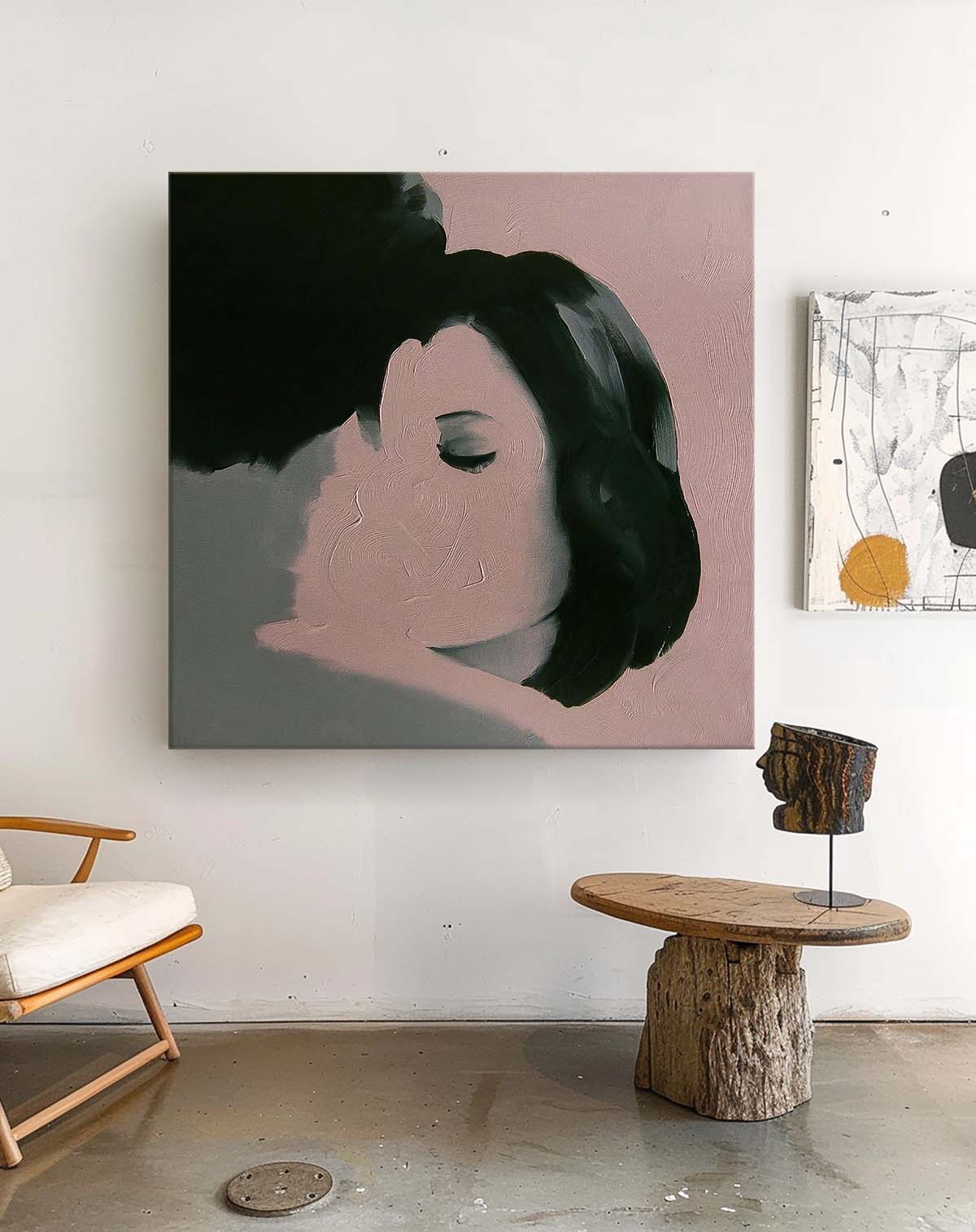 Square Man And Woman Kissing Abstract Wall Art Original Minimalism Painting Canvas Large Artwork For Living Room