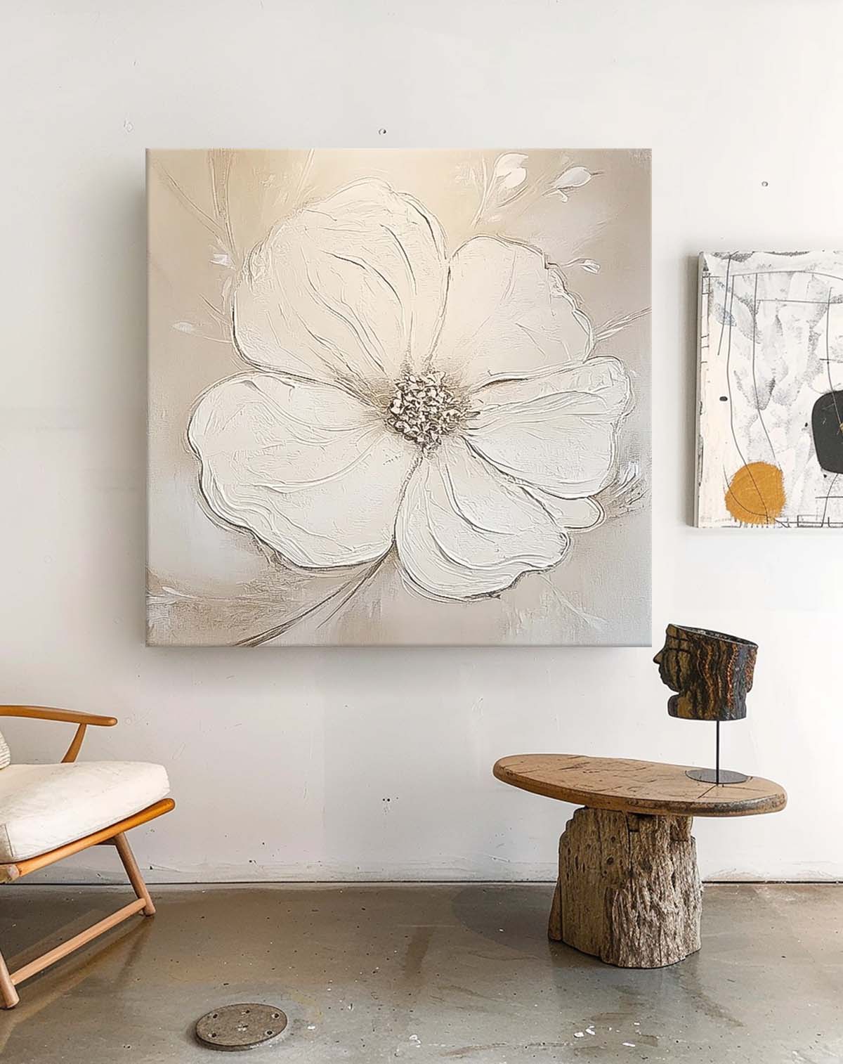 Simple Minimalist Art Original Large Textured Four Leaf Clover Painting Modern White Wall Art For Living Room