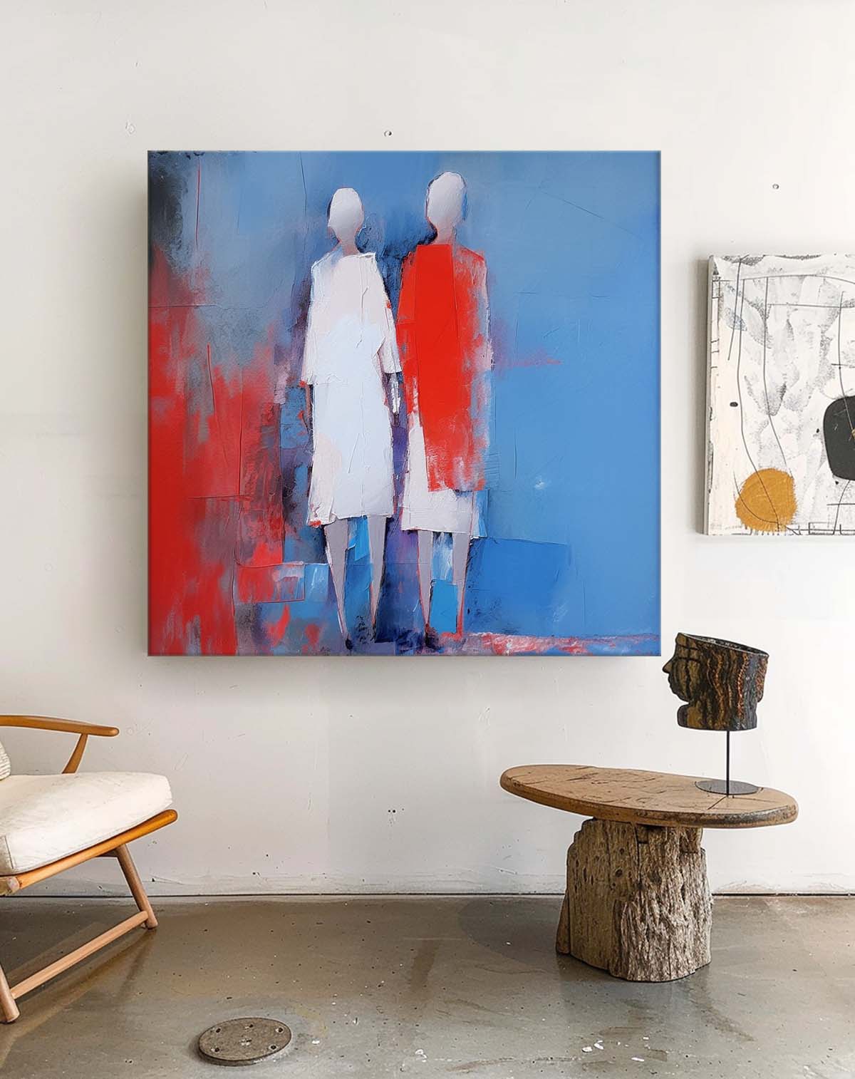 Red And Blue Abstract people's Wall Art Original Character Outline Painting Canvas Large Square Artwork