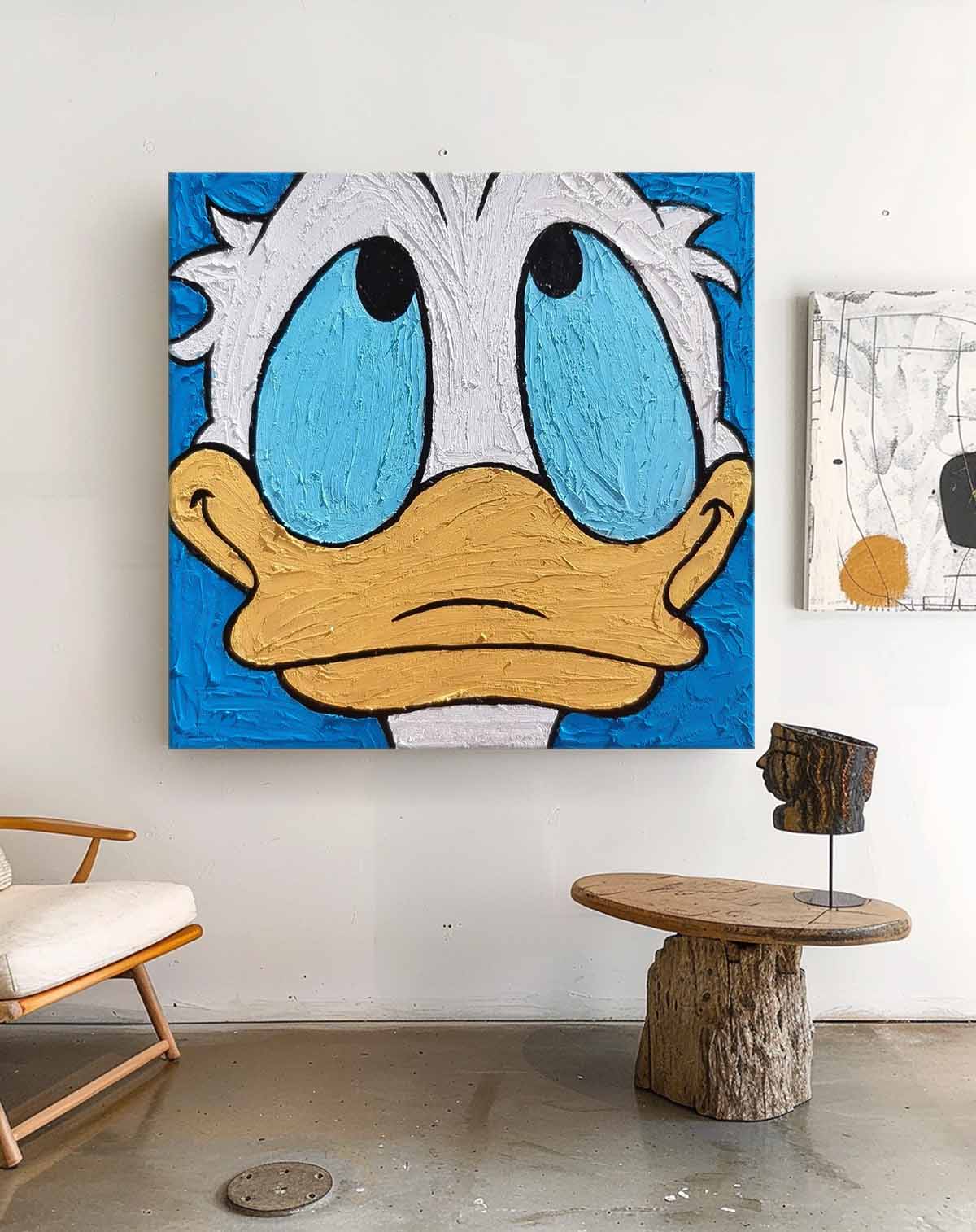 Original Graffiti Disney Characters Painting Canvas Square Donald Duck Abstract Wall Art Large Artwork