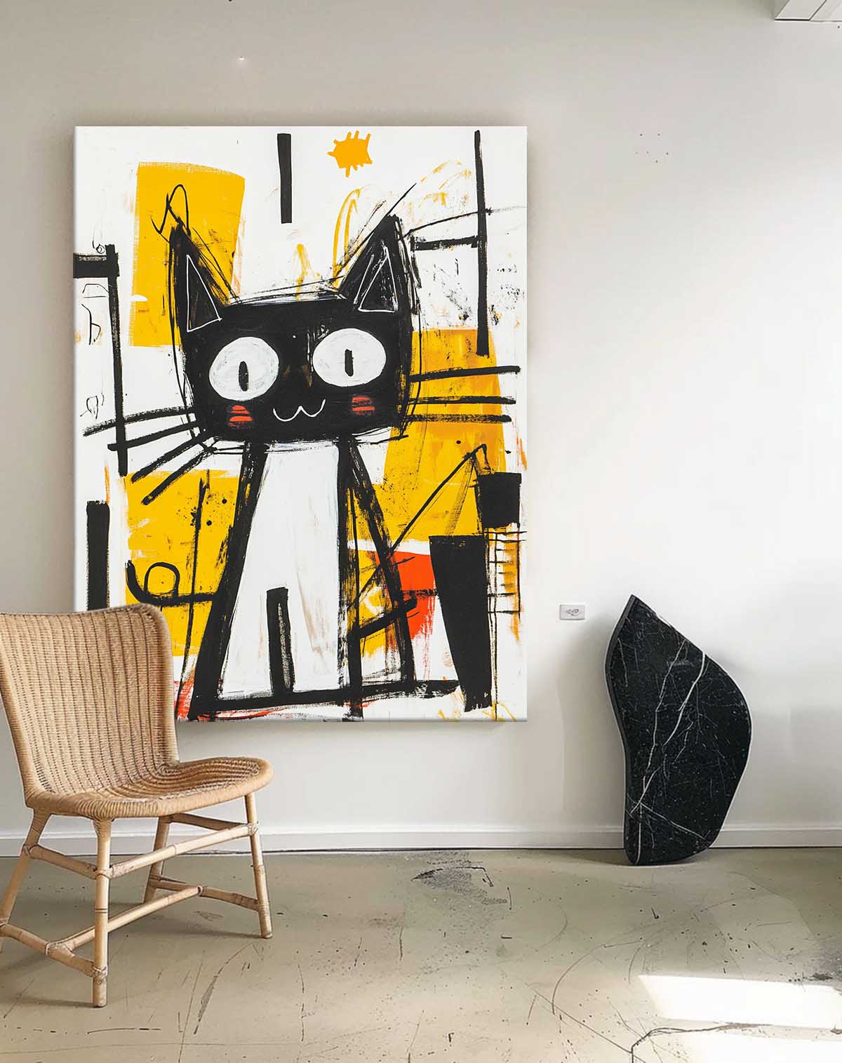 Modern Cute Kitten Texture Animal Oil Painting Graffiti Line Oil Painting Abstract Wall Art Decor