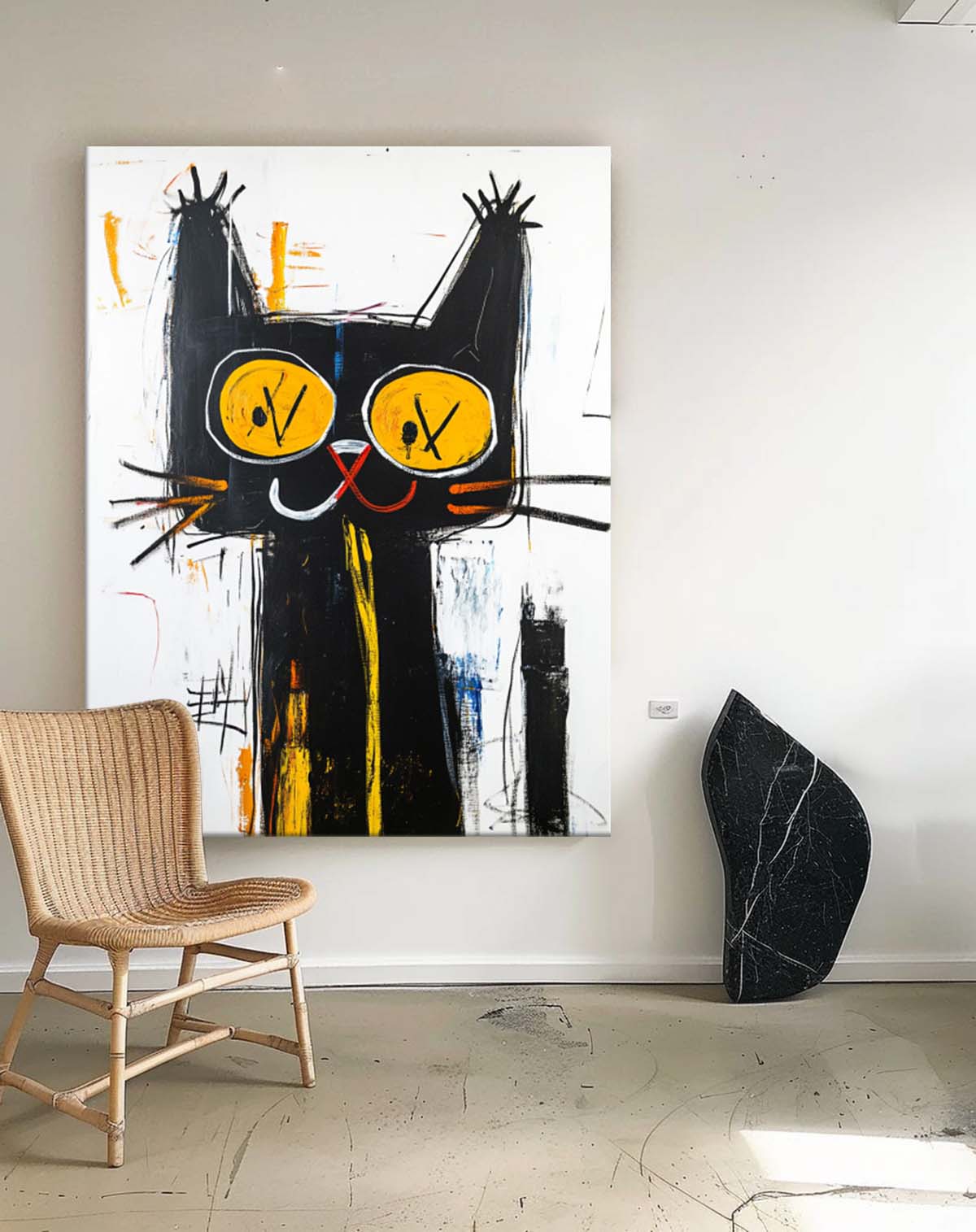 Graffiti Line Acrylic Painting Modern Cute Kitten Texture Animal Oil Painting Abstract Wall Art Decor