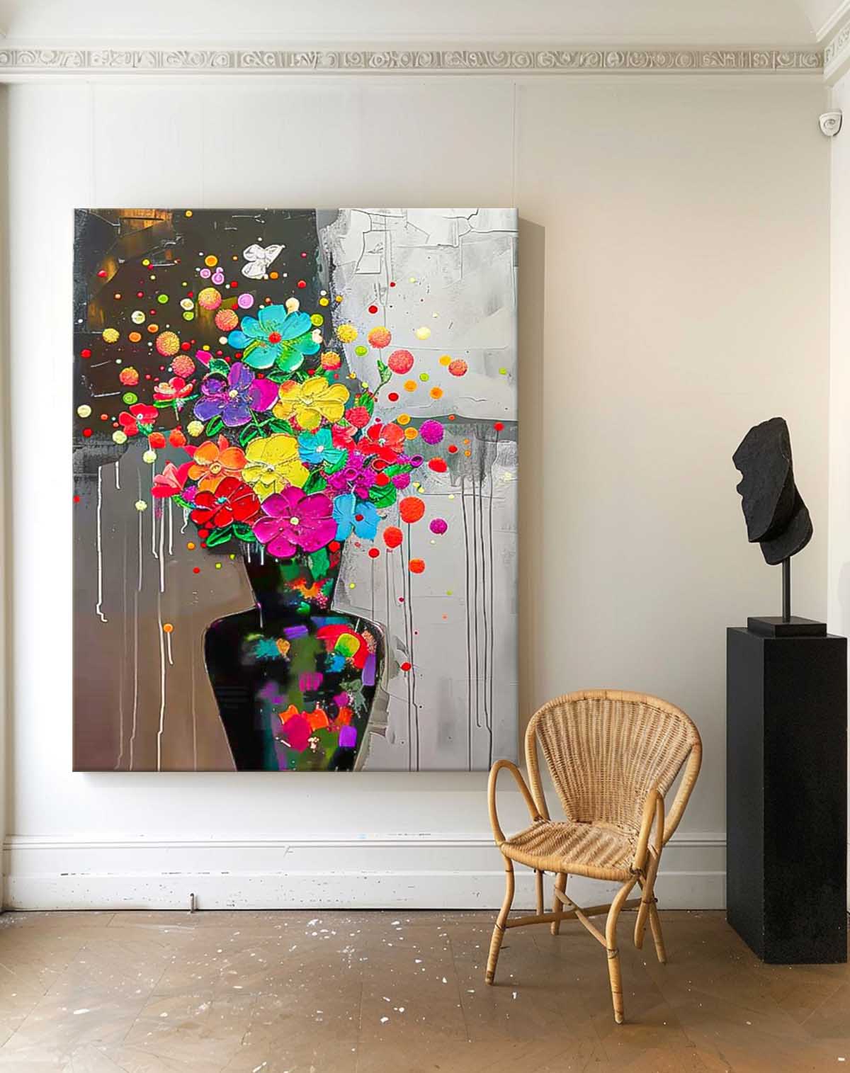 Original Modern Vase Flower Artwork Abstract Hand Painted Oil Painting On Canvas Floral Wall Art Home Decor