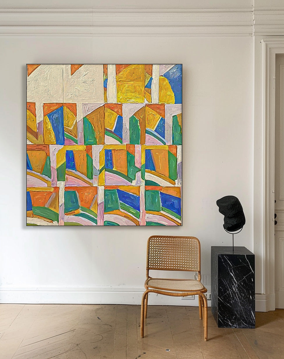 Original Mid Century Painting on Canvas Minimalist Art Geometric Painting Living Room Fashion Wall Decor