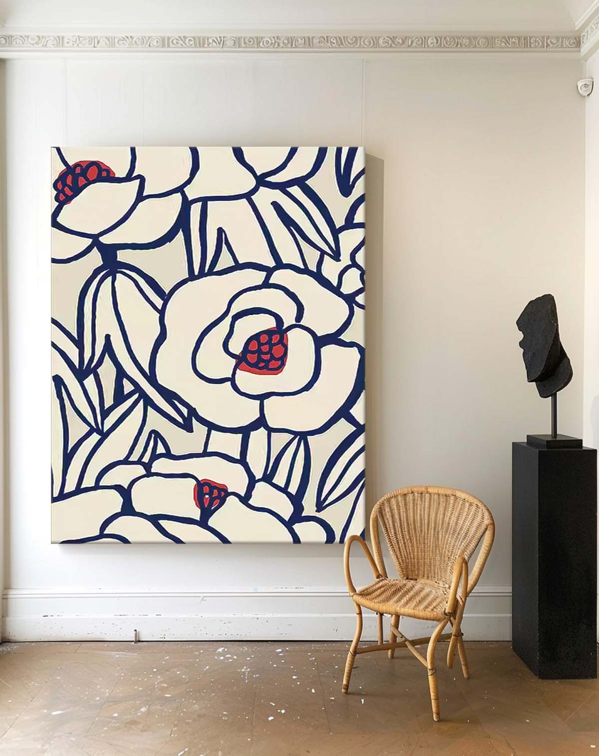 Original Minimalist Lines Floral Painting Large Wall Art Abstract Flower Acrylic Painting On Canvas Custom Home Decor