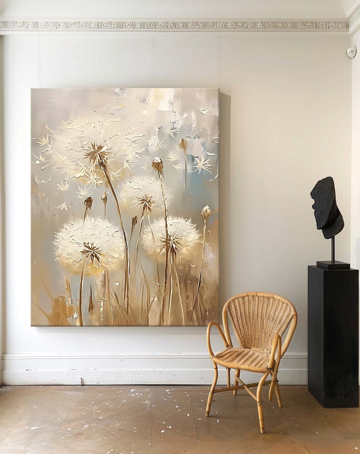 Abstract Flower Oil Painting on Canvas Big Original Texture Flowers Art Delicate Dandelion Painting Wall Decor