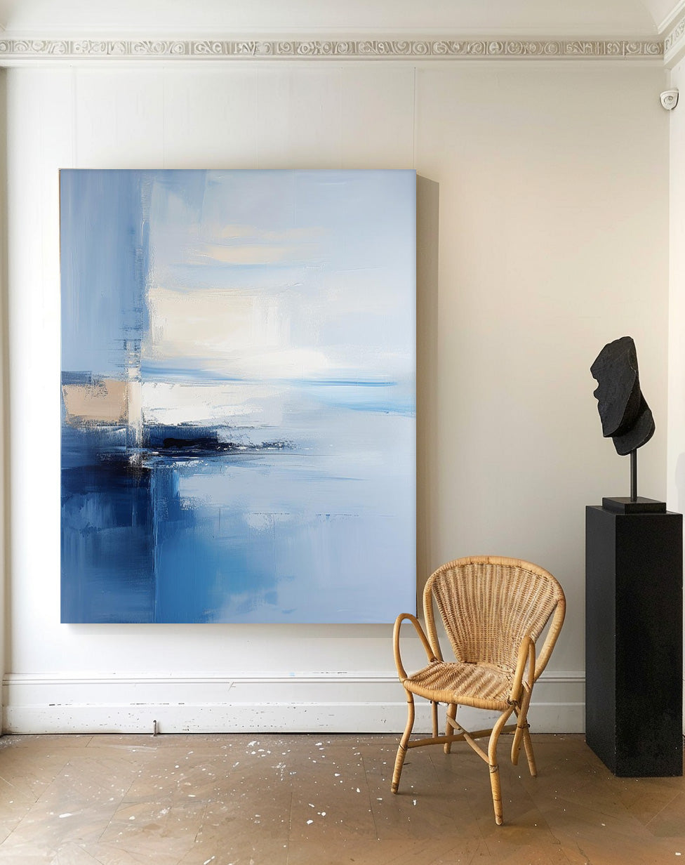 Cheap Blue Abstract Wall Art Large Contemporary Abstract Landscape Acrylic Painting On Canvas