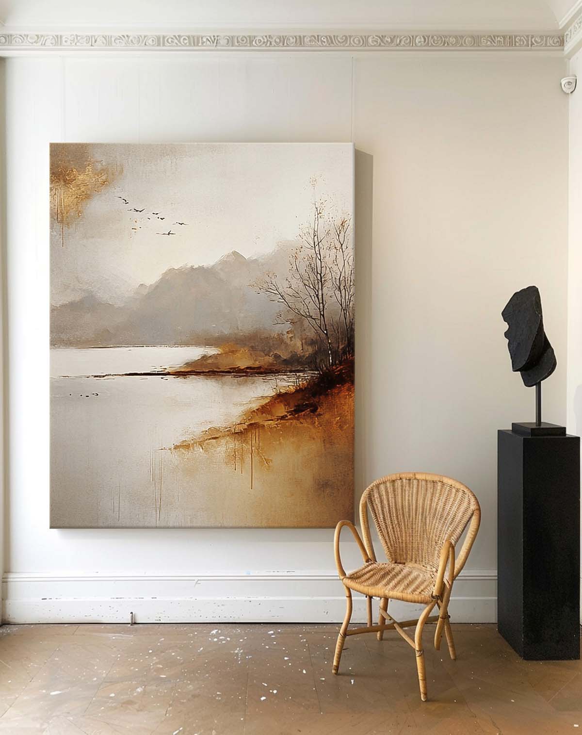 Large Minimalism Wall Art Vllage Landscape Artwork Abstract Scenery Oil Painting Framed Home Decor