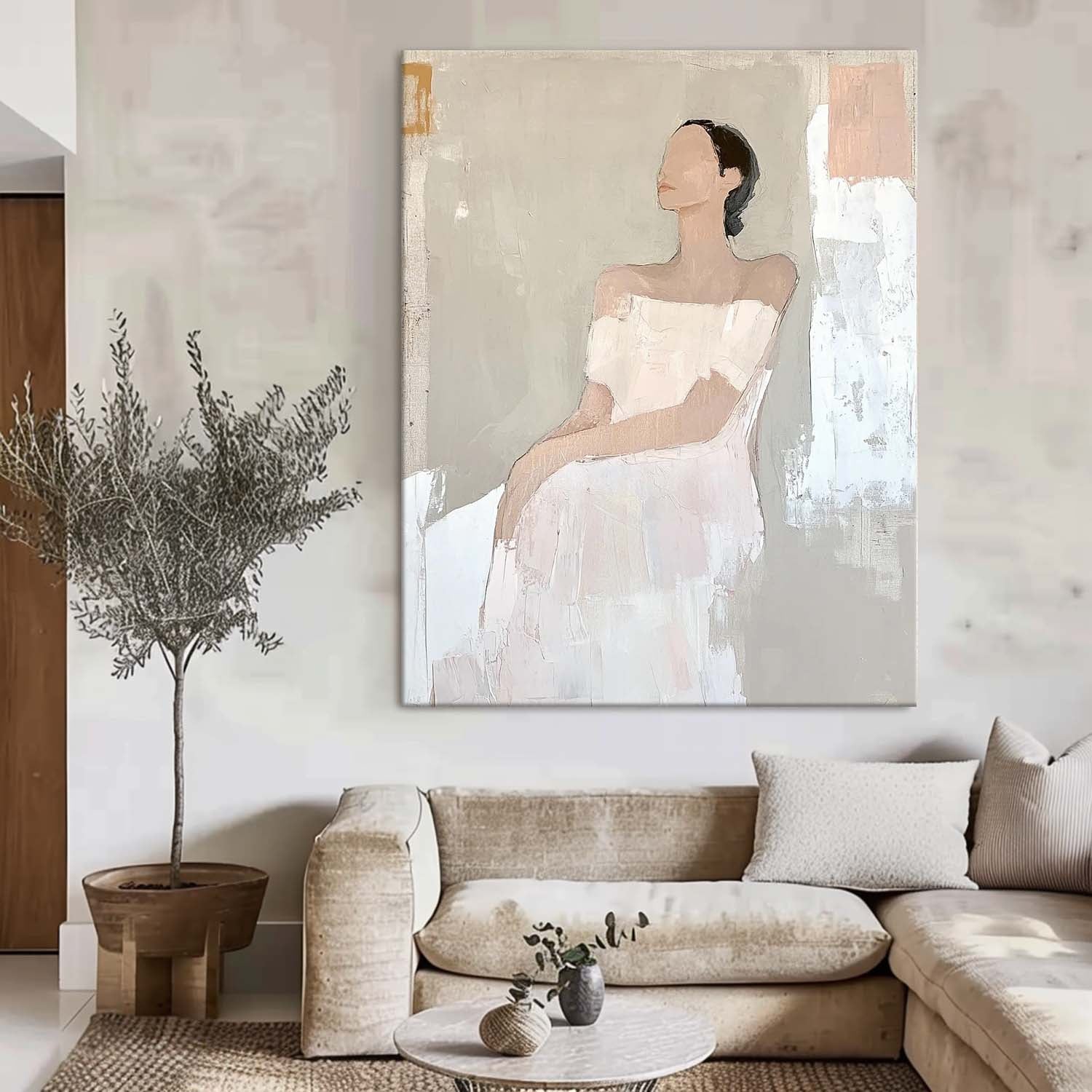 Large Figure Painting Original Woman Silhouettes Wall Art Minimalism Shadow Abstract Artwork Home Decor