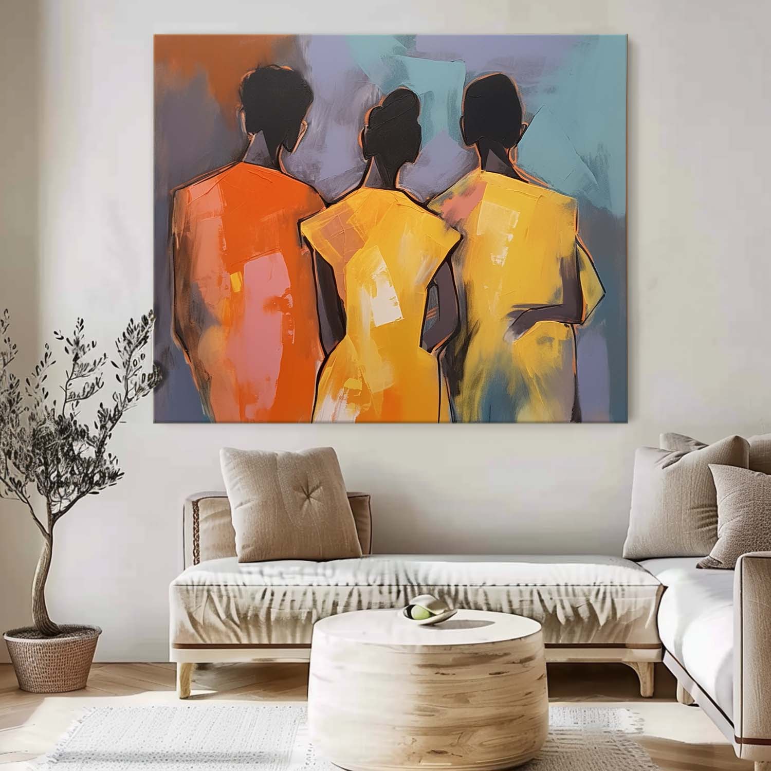 Large Three People's Backs Wall Art Abstract Oil Painting Original Human Artwork For Living Room