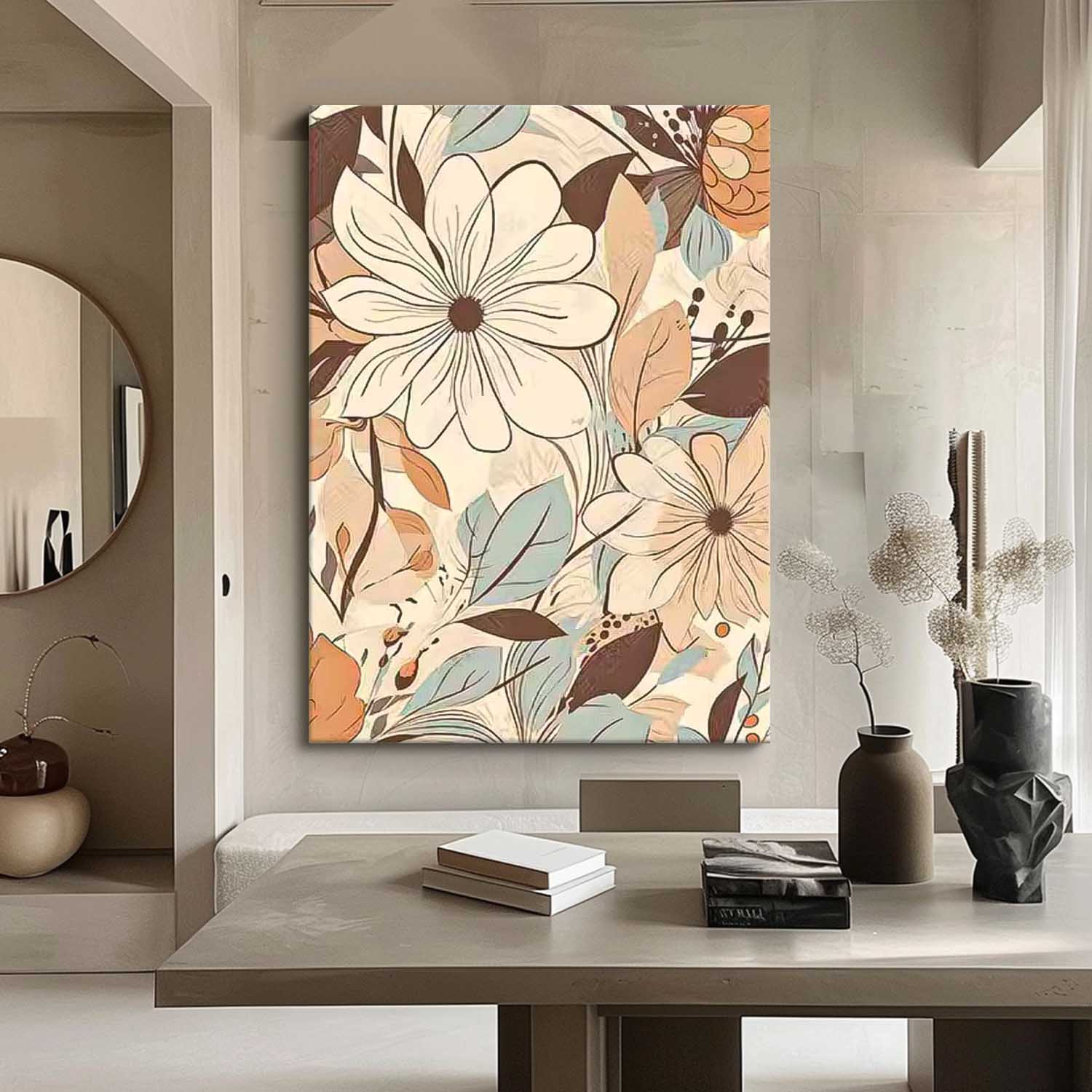 Original Modern Flowers Line Artwork Abstract Hand Painted Oil Painting On Canvas Floral Wall Art Home Decor