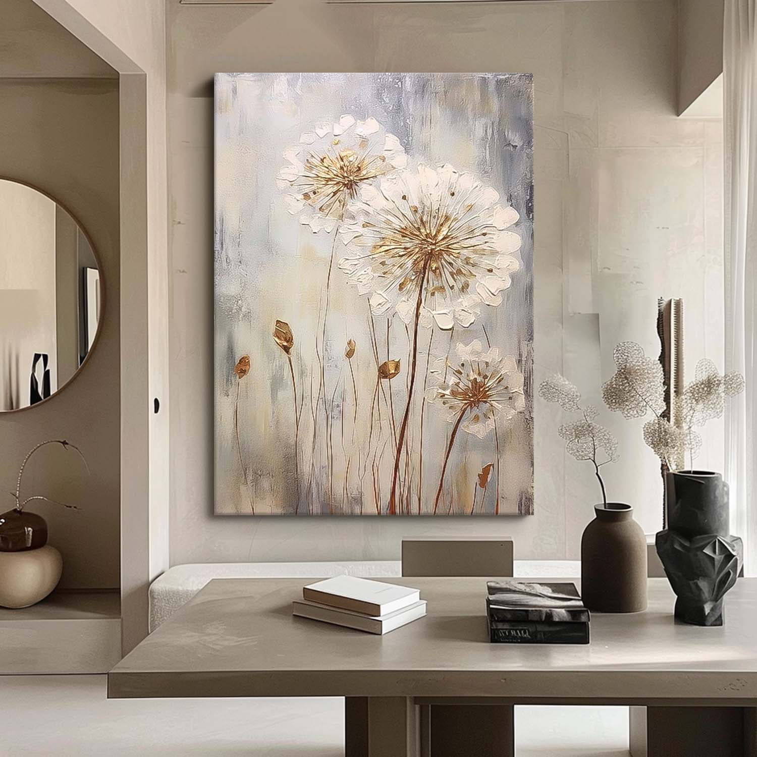 Delicate Dandelion Painting Wall Decor Abstract  Flower Oil Painting on Canvas Large Original  Texture Flowers Art