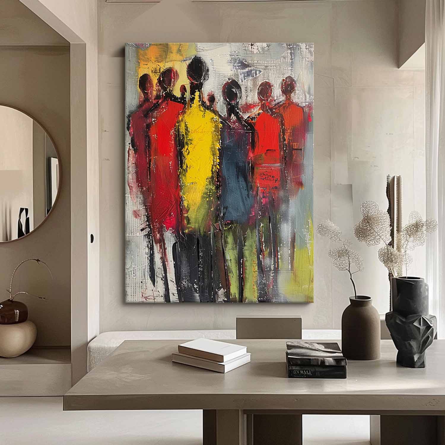 Color Character Outline Painting Original Abstract Wall Art Large Human Painting Framed Artwork