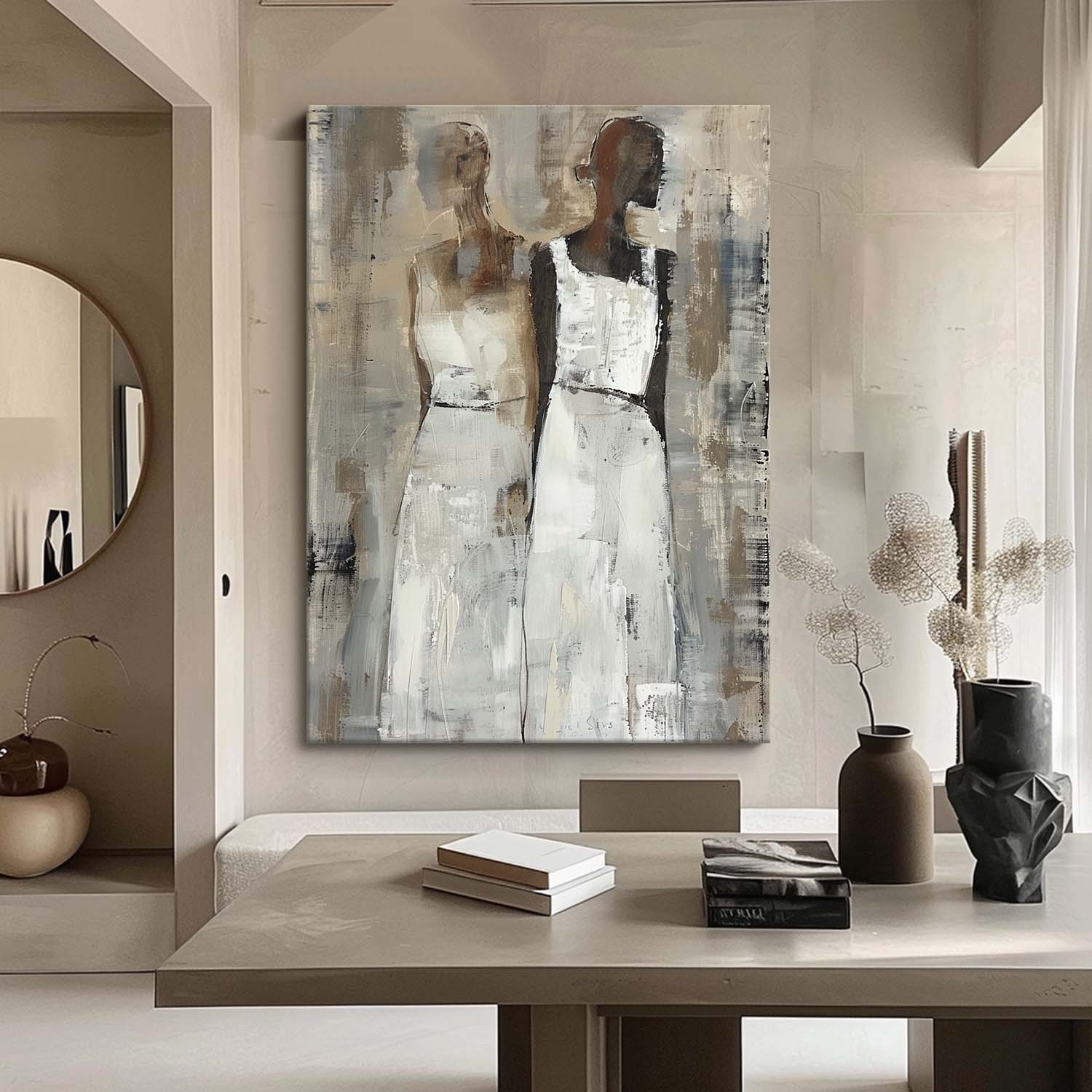 Large Figure Painting Shadow Abstract Artwork Original Woman Silhouettes Wall Art For Living Room