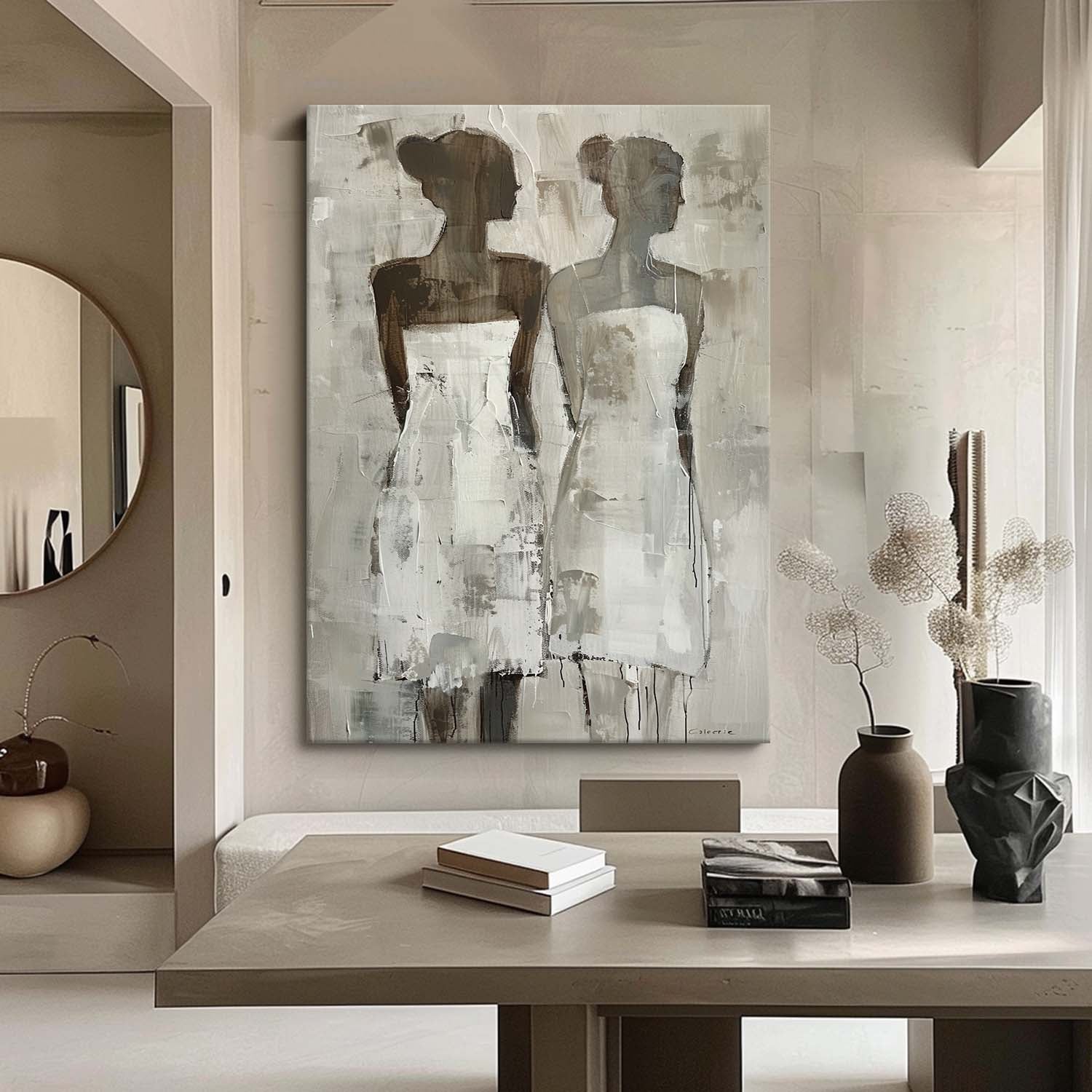Original Woman Silhouettes Wall Art Large Figure Painting Shadow Abstract Artwork For Living Room