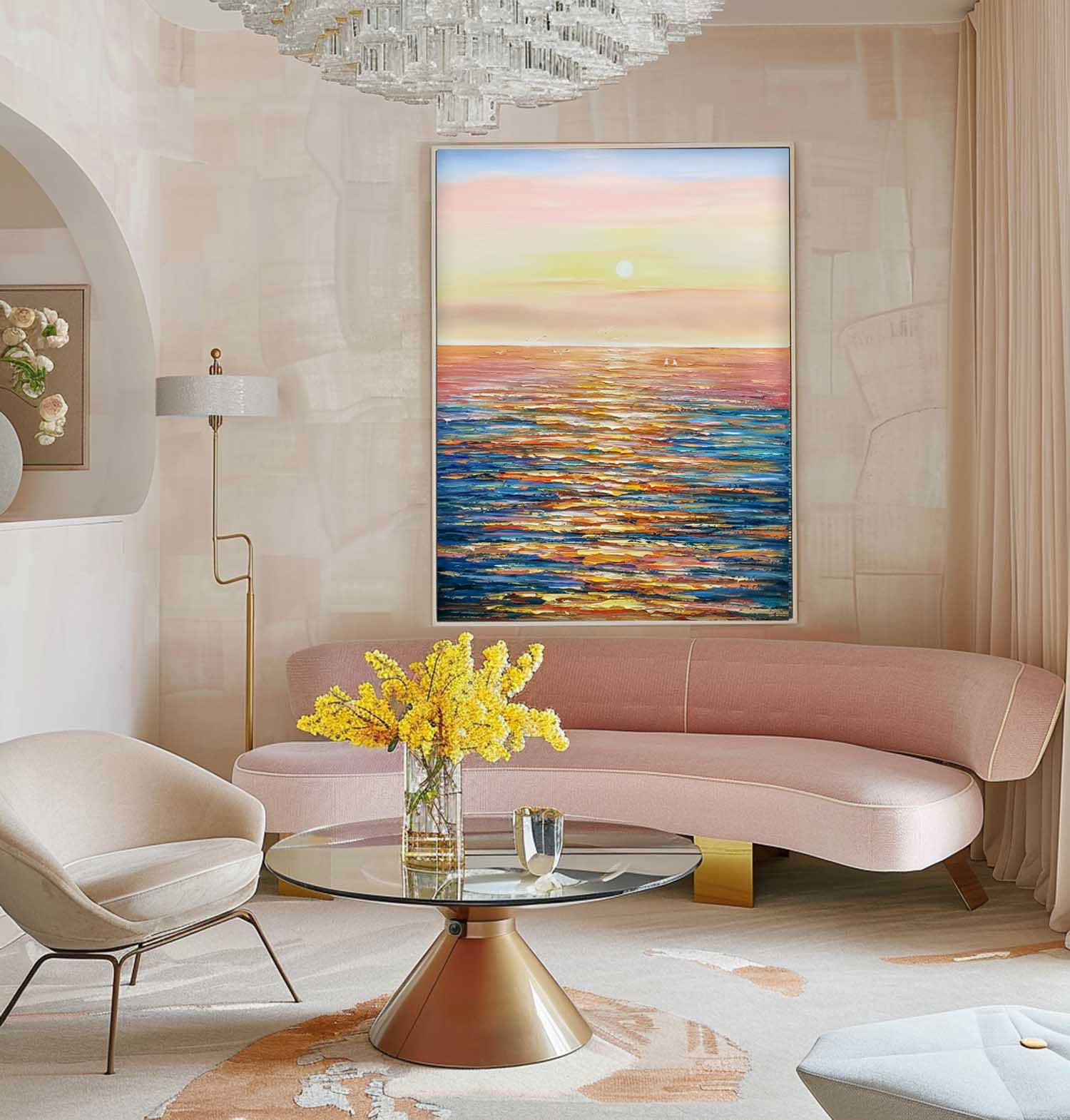 Abstract Sunset Modern Wall Art Acrylic Painting Large Texture Sea Surface Landscape Oil Painting Home Decor