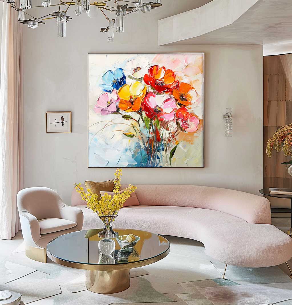 Thick Texture Acrylic Painting Lovely Colorful Original Flowers Abstract Wall Art Modern Floral Oil Painting Canvas
