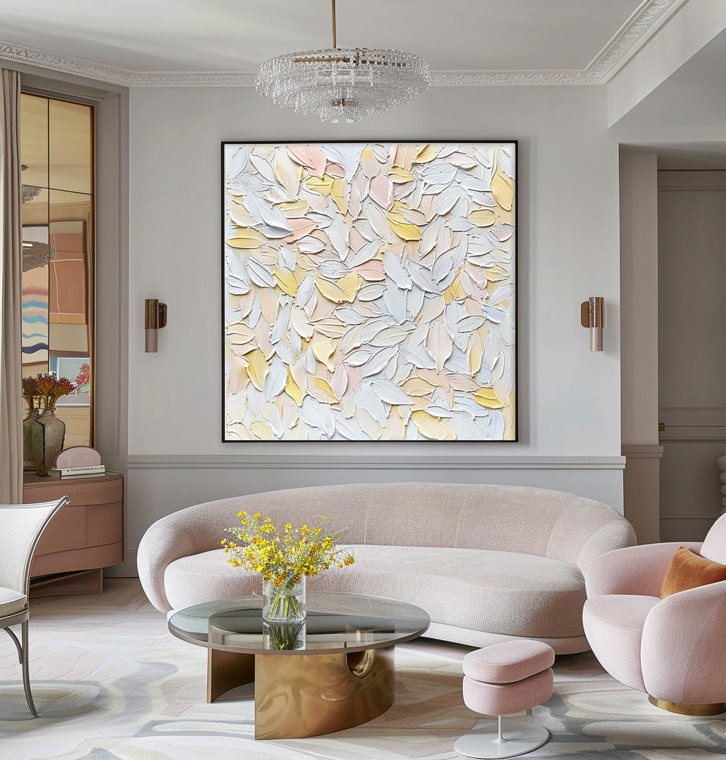 Knife Floral Acrylic Painting White Flowers Oil Painting On Canvas Contemporary Decor Art For Sale
