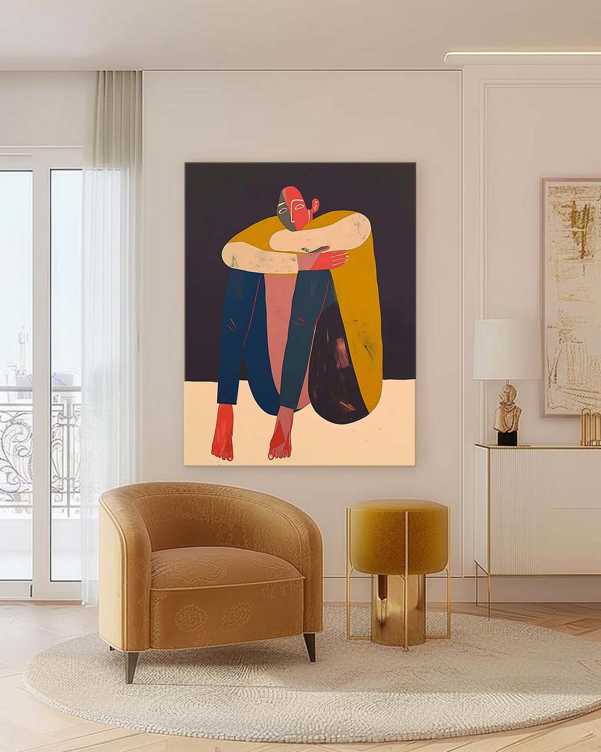 Large Figure Painting Warm Color Abstract Artwork Original Funny Niche Body Wall Art Home Decor