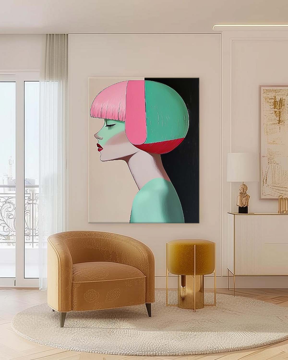 Fashion Lady Abstract Painting Short Hair Woman Wall Art painting Large Portrait Artwork Home Decor