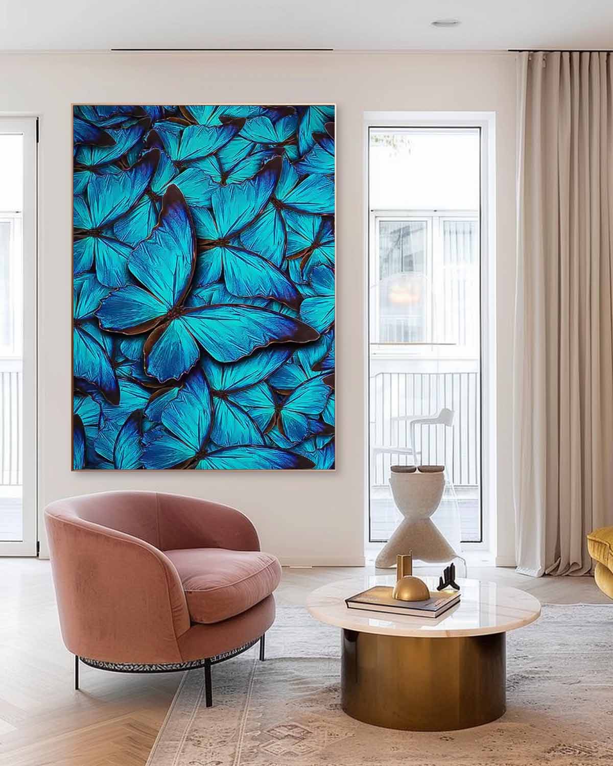 Bright Oil Painting Modern Texture Oil Painting Impressionist Blue Butterfly Wall Art Original Artwork Decor