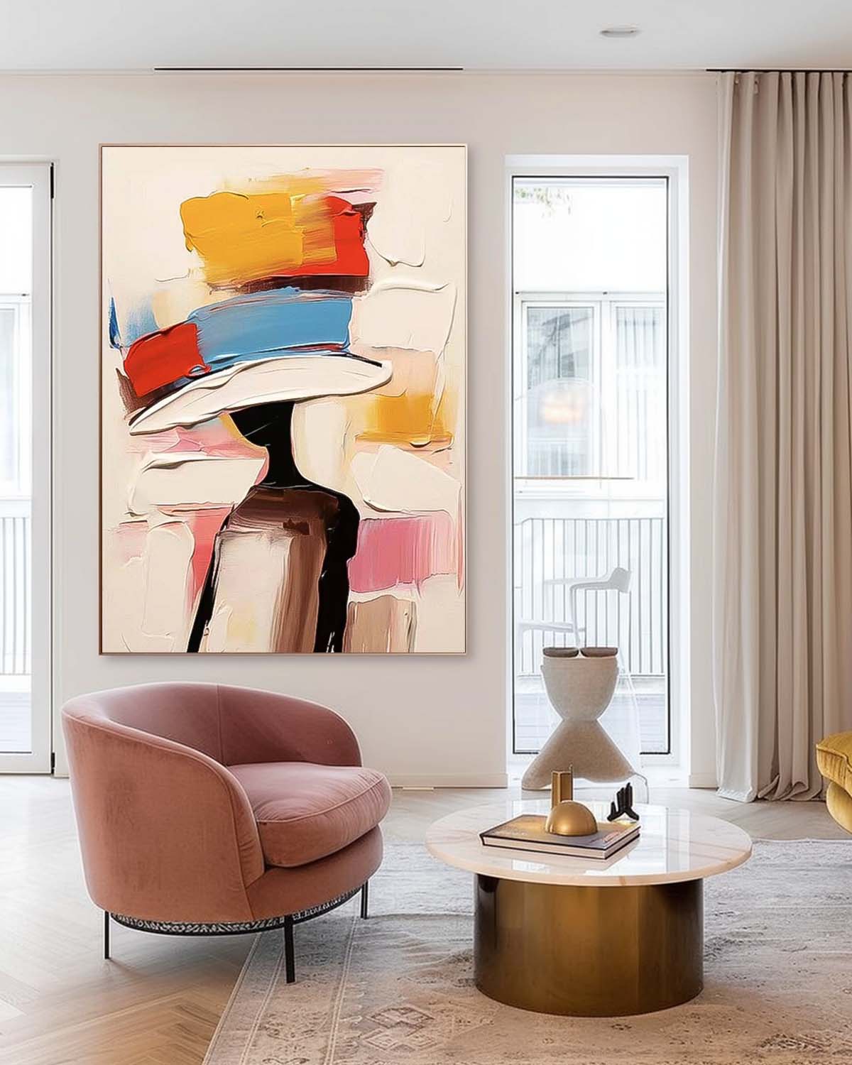 Original Painting Canvas Large Face Figurative Wall Art Bright Colors Texture Portrait For Living Room