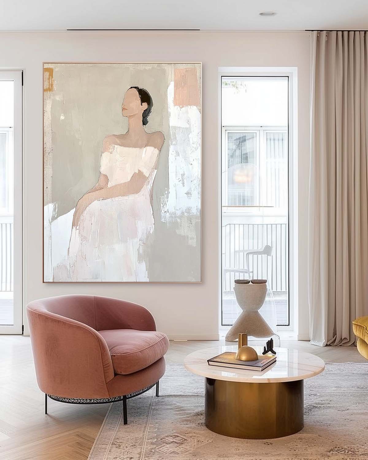 Large Figure Painting Original Woman Silhouettes Wall Art Minimalism Shadow Abstract Artwork Home Decor