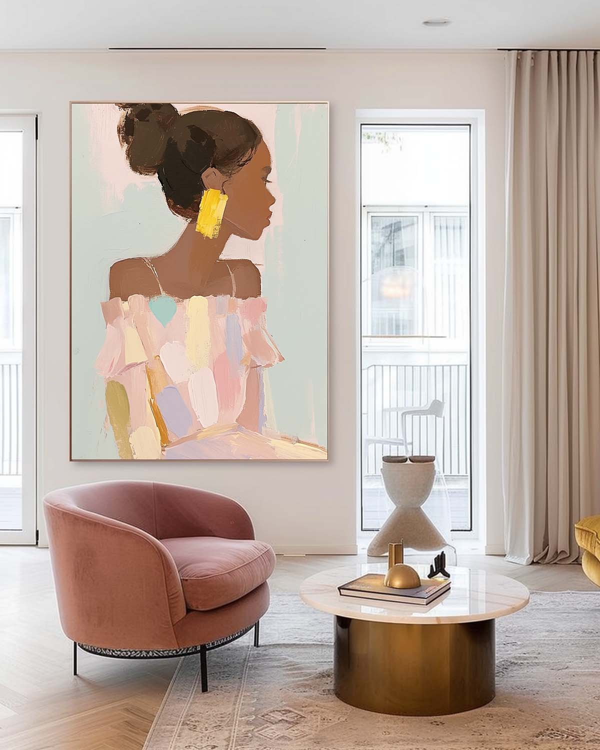 Original Elegant Woman Wall Art Vibrant Large Figure Painting Minimalism Colorful Abstract Artwork Gift