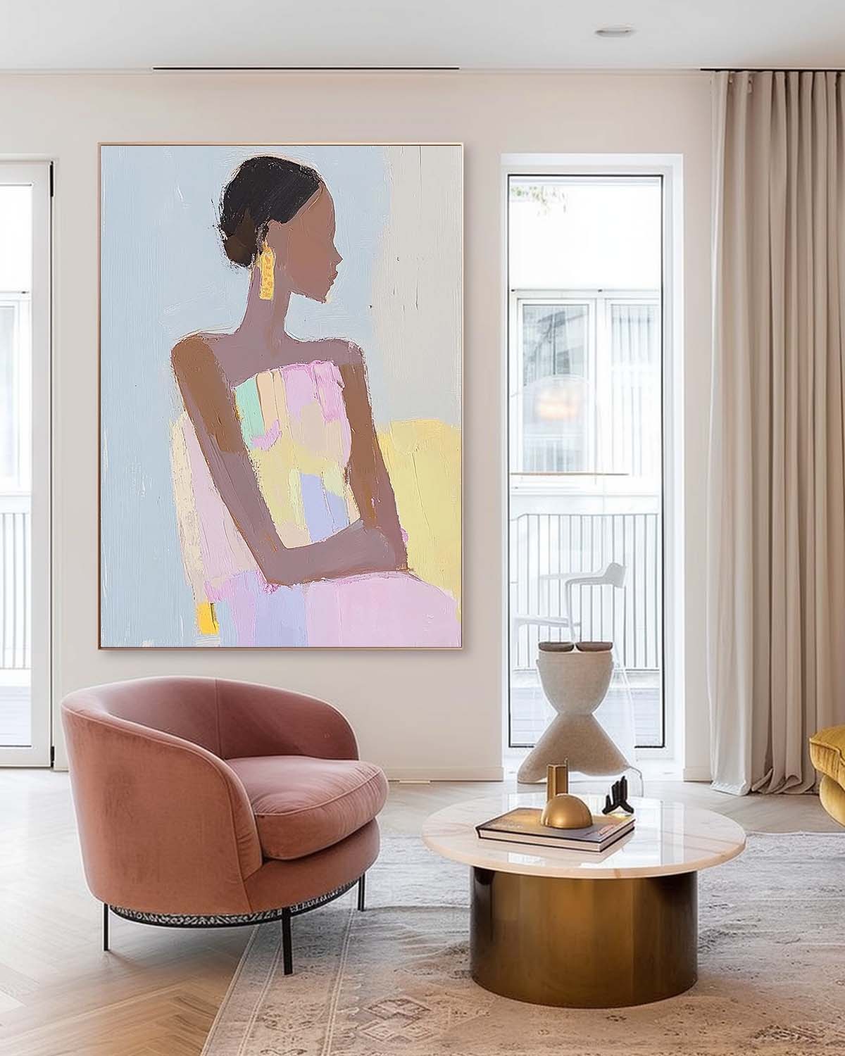 Vibrant Large Figure Painting Original Elegant Woman Wall Art Minimalism Colorful Abstract Artwork Gift