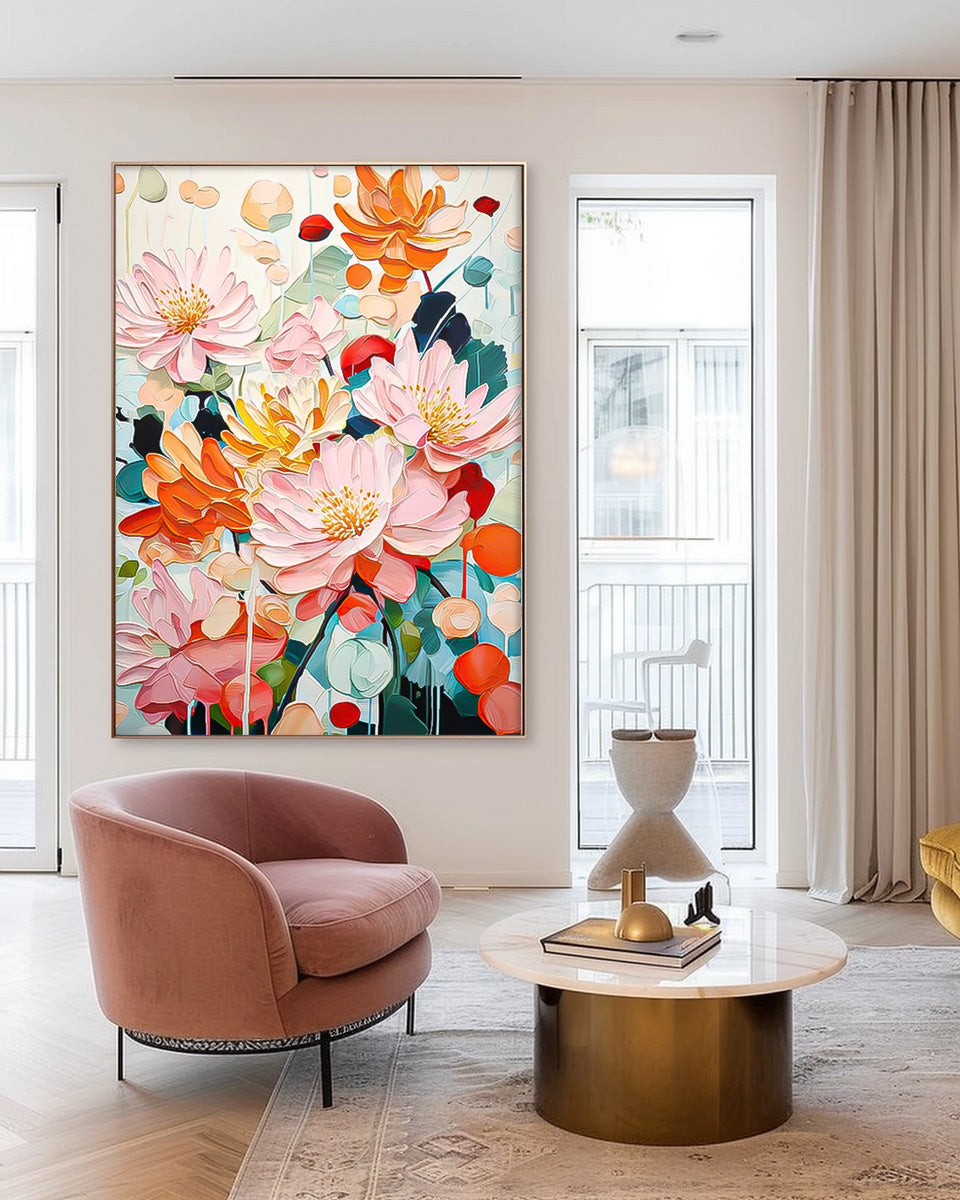 Abstract Colorful Chrysanthemum Flower Oil Painting on Canvas Big Original Texture Flowers Artwork