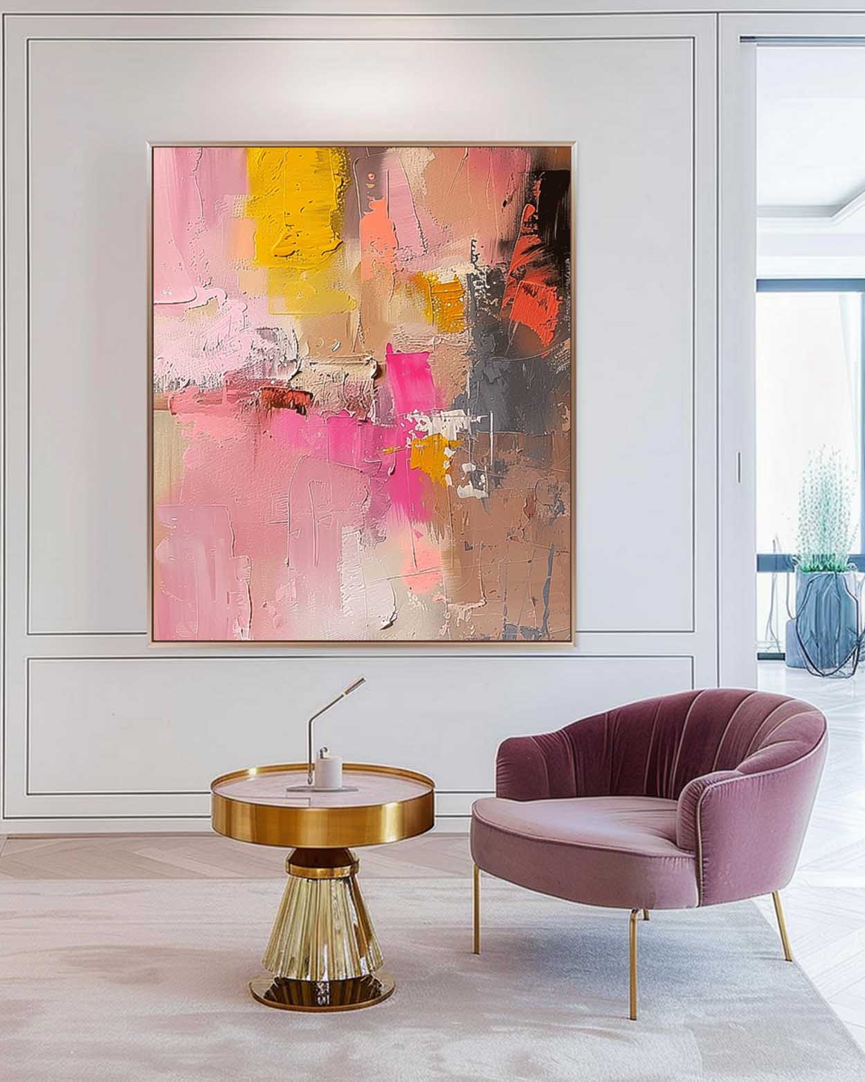 Large Modern Acrylic Painting On Canvas Pink Texture Color Abstract Oil Painting Original Artwork Decor