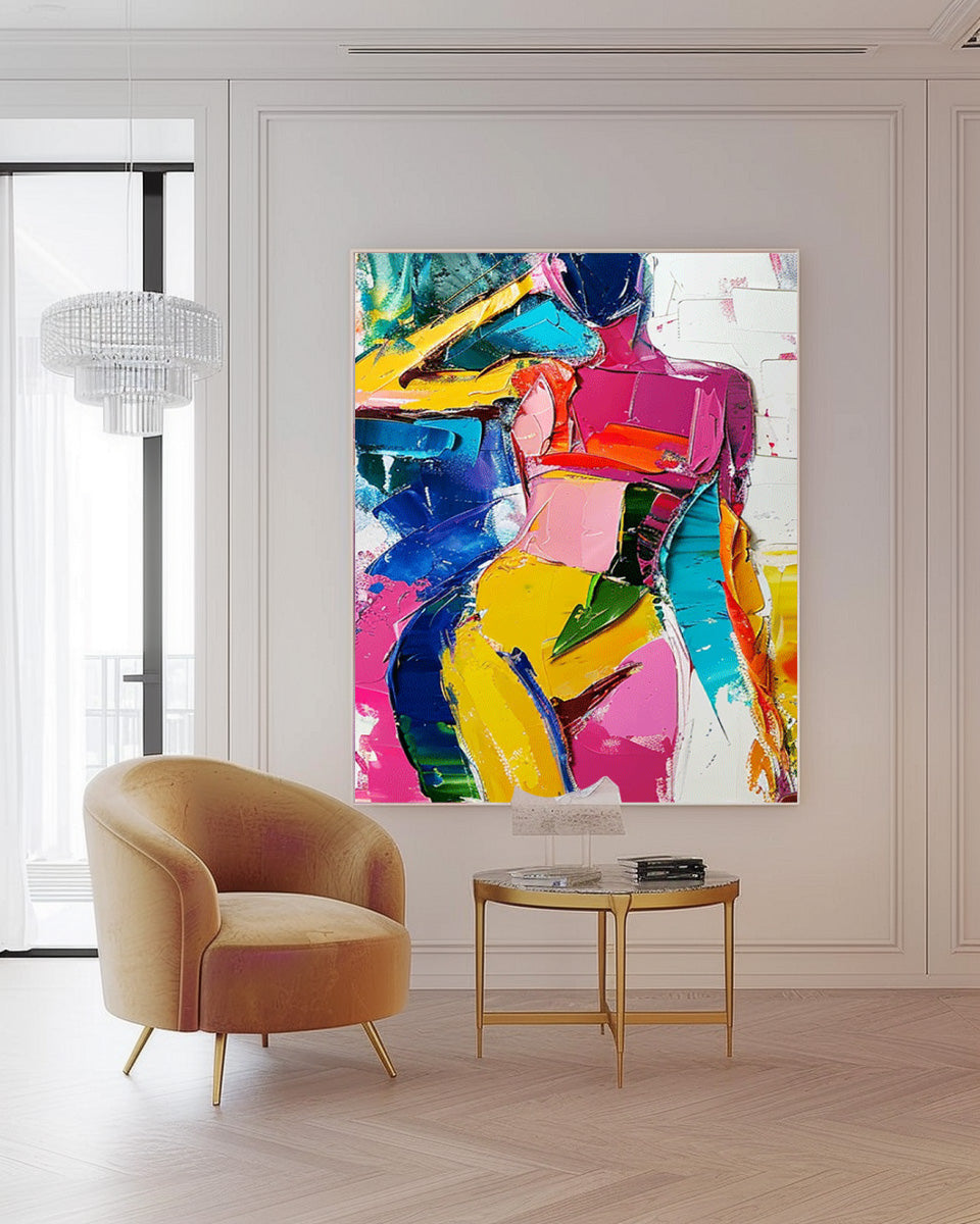 Abstract Colorful Body Oil Painting On Canvas Original Texture Sexy Girl Wall Art Modern Artwork