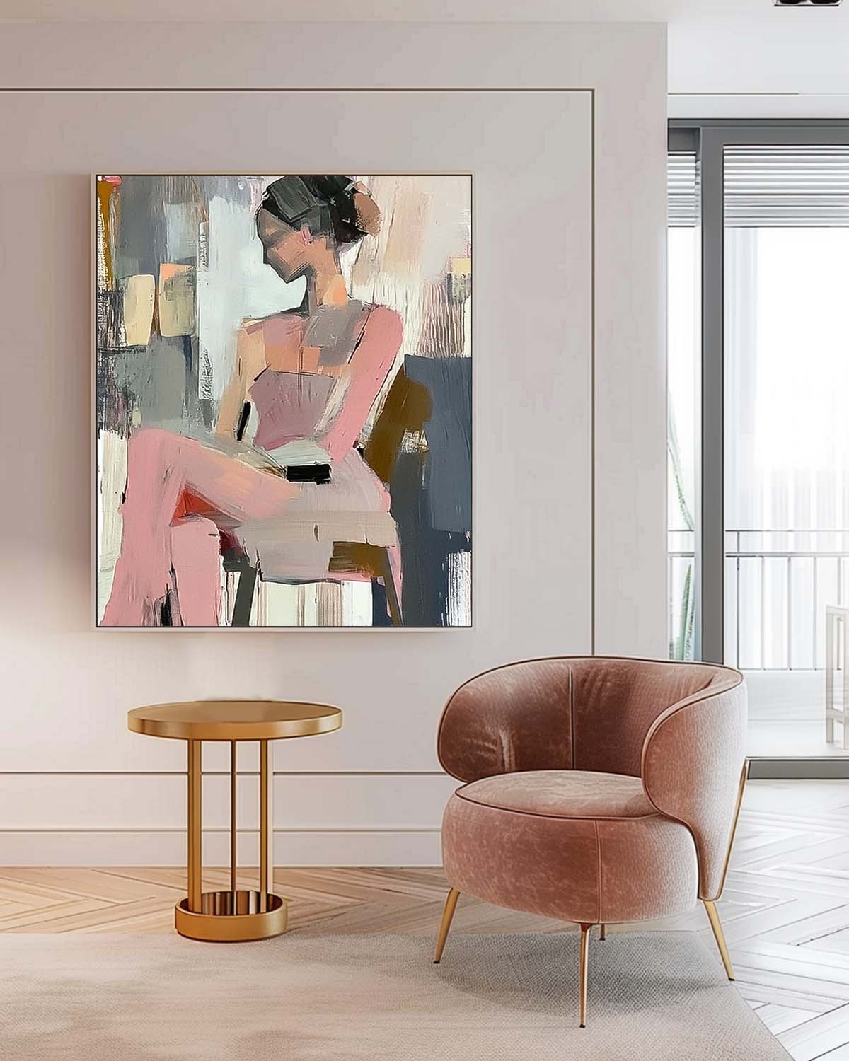 Faceless Artwork Large Girl Painting Abstract Lady Painting Original Wall Art Framed For Living Room