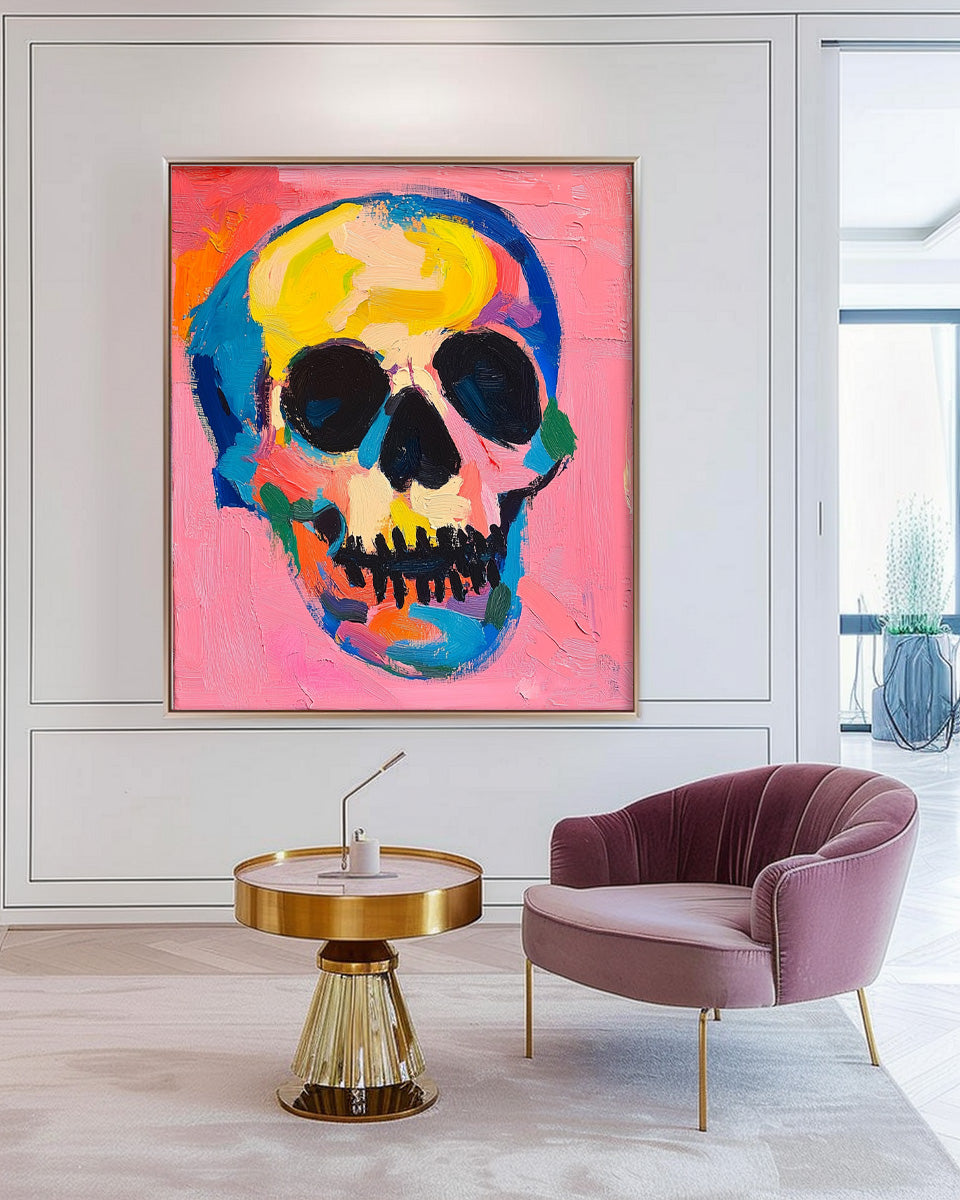Large Acrylic Painting Lovely Skeleton Painting Colorful Original Head Abstract Wall Art Unique Home Decor