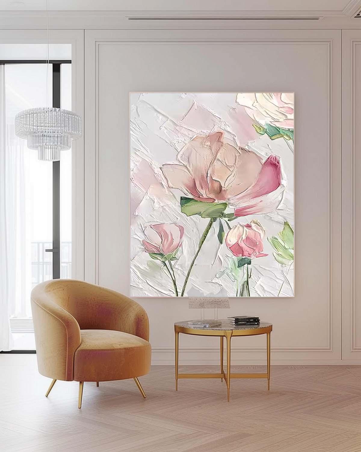 Abstract Pink Flower Oil Painting On Canvas Big Original Texture Beautiful Flowers Artwork Framed Home Decor