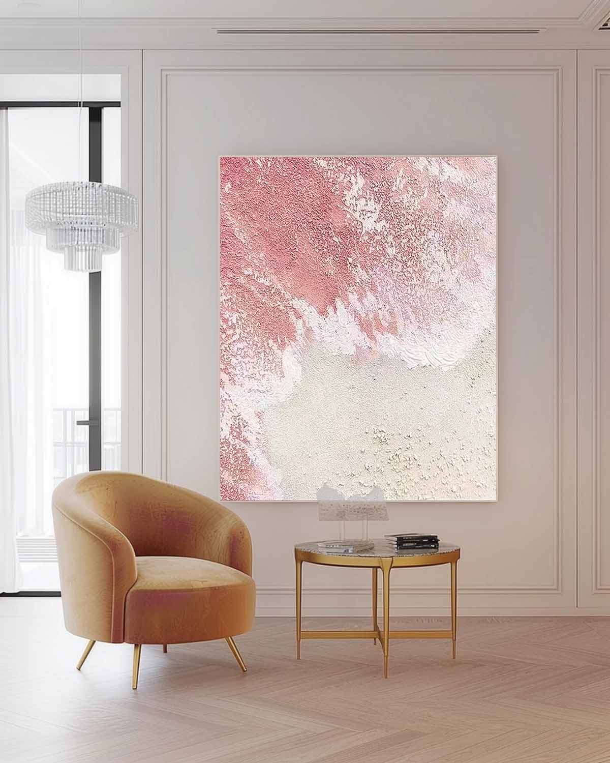 Original Abstract Beach Oil Painting On Canvas Large Pink Ocean Wall Art Handmade Texture Artwork Home Decor