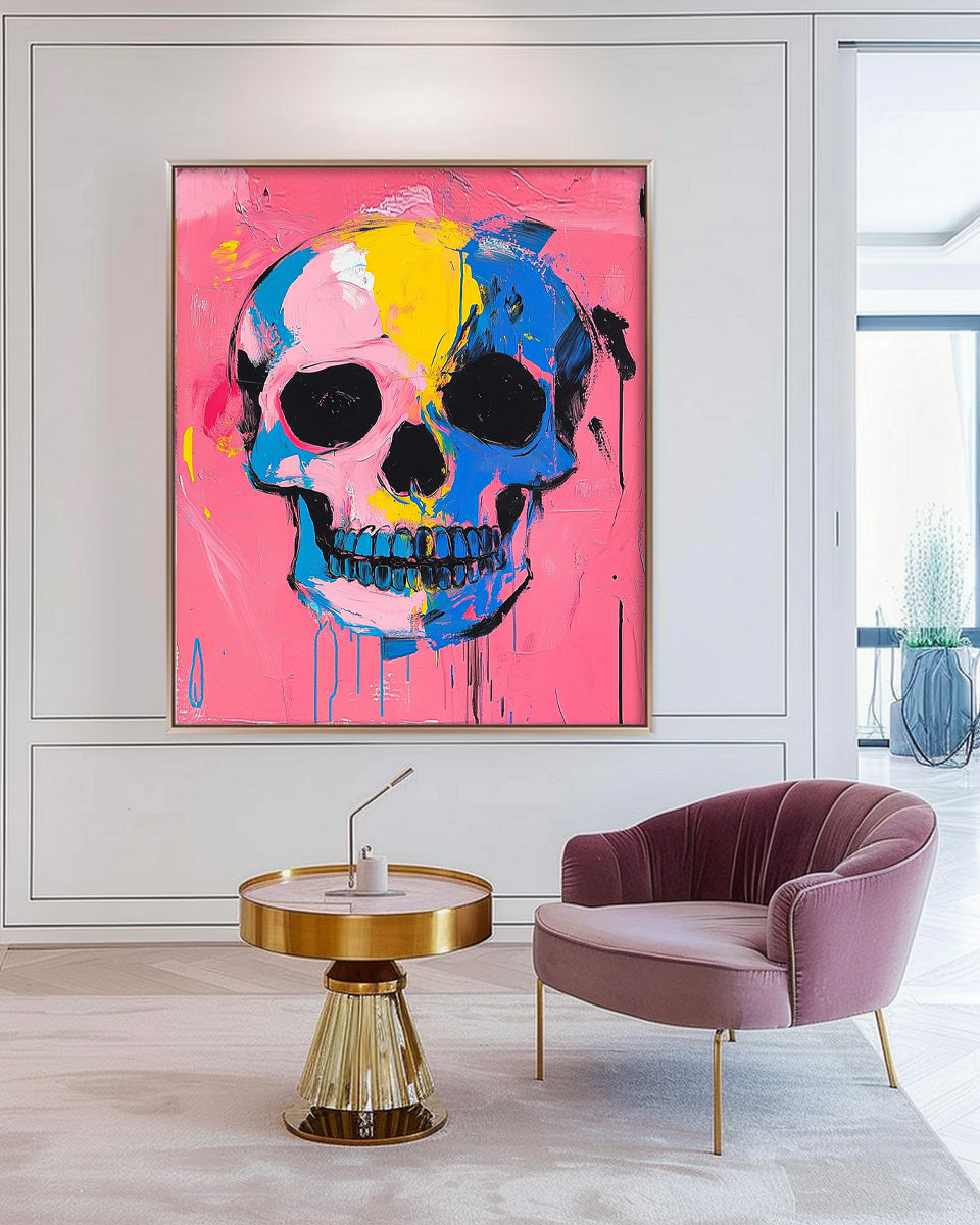 Colorful Original Head Abstract Wall Large Acrylic Painting Lovely Skeleton Painting Art Unique Home Decor