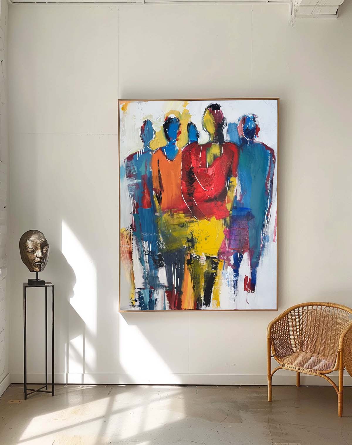 Original Colorful Abstract Wall Art Character Outline Painting Large Human Painting Framed Artwork