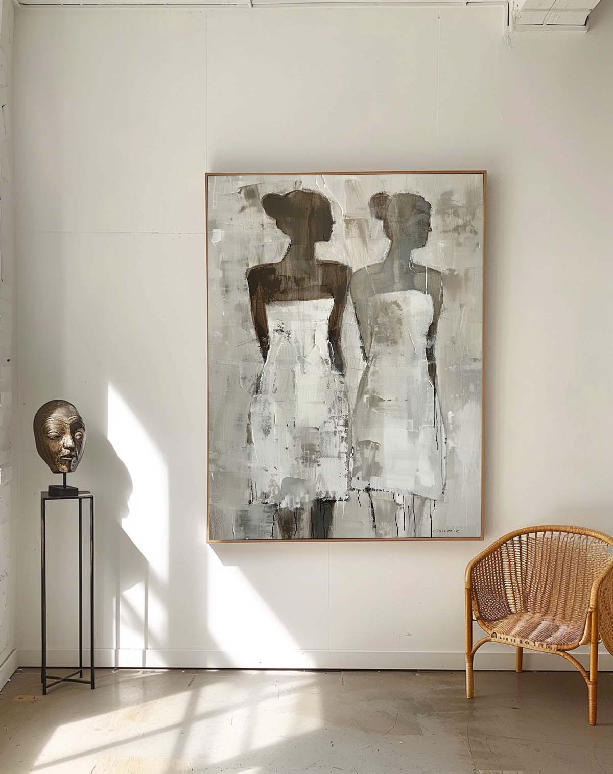 Original Woman Silhouettes Wall Art Large Figure Painting Shadow Abstract Artwork For Living Room