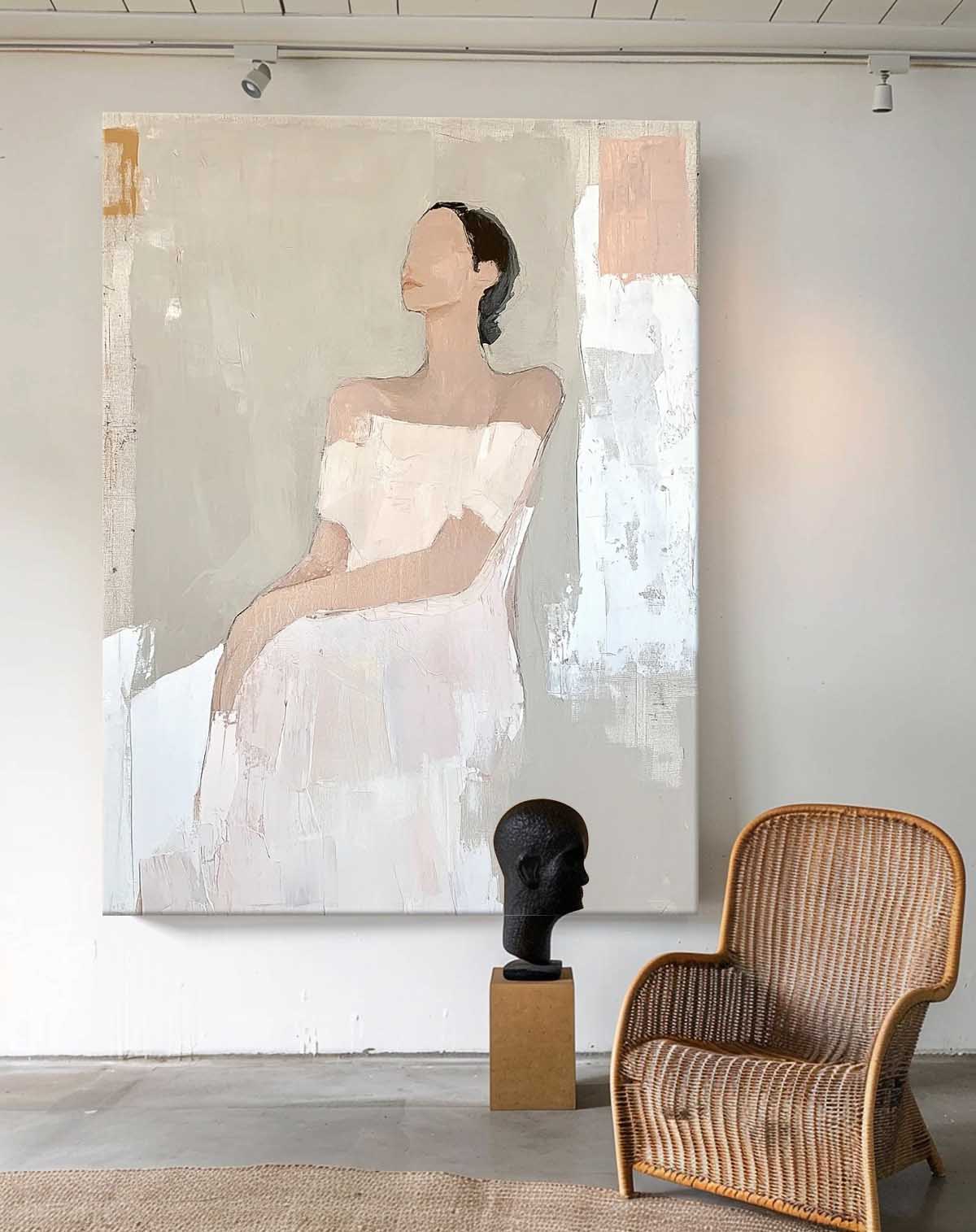Large Figure Painting Original Woman Silhouettes Wall Art Minimalism Shadow Abstract Artwork Home Decor
